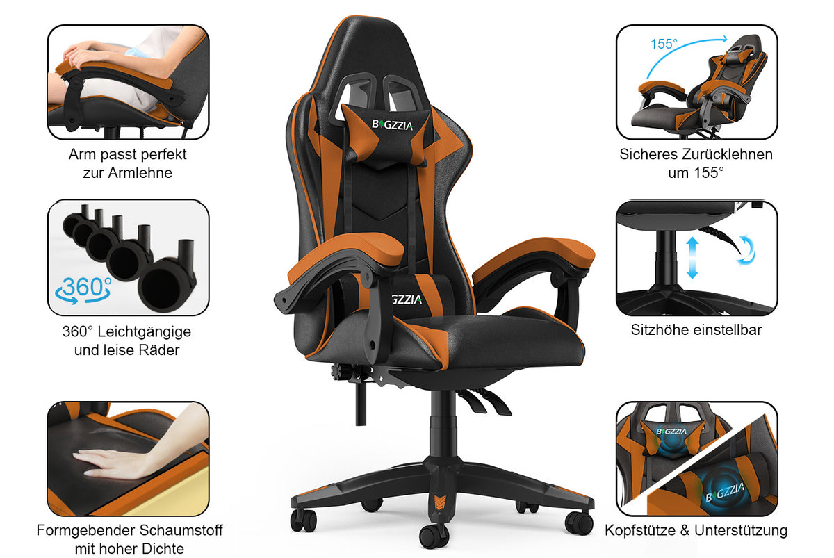 Bürostuhl Gaming Stuhl Sessel Ergonomischer Gamer Stuhl, Bürostuhl mit  Kopfstütze und Lendenkissen