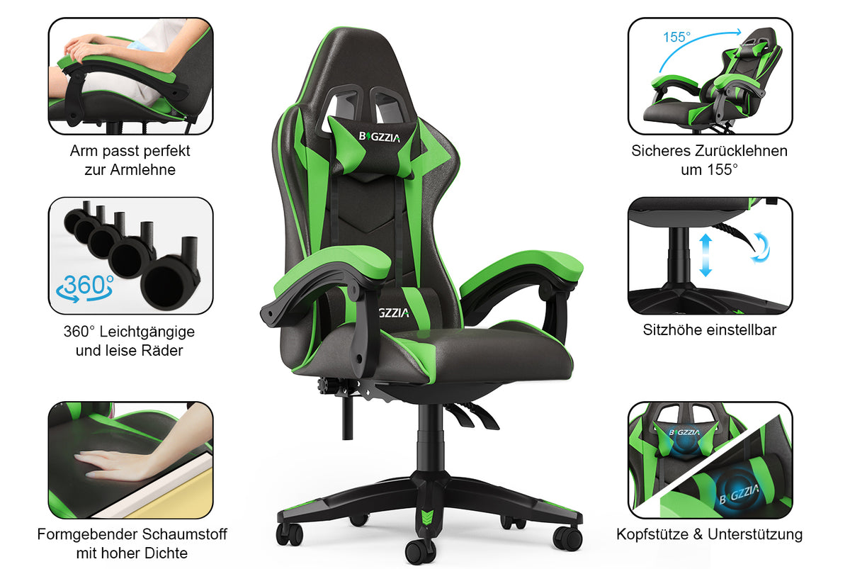 Bürostuhl Gaming Stuhl Sessel Ergonomischer Gamer Stuhl, Bürostuhl mit  Kopfstütze und Lendenkissen