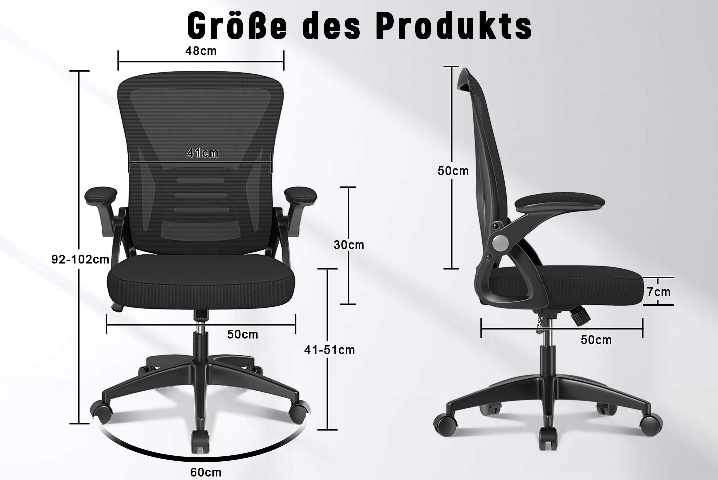 Bürostuhl Ergonomischer Schreibtischstuhl mit 90° Hochklappbarer Armlehne, Höhenverstellbarer Bürostuhl