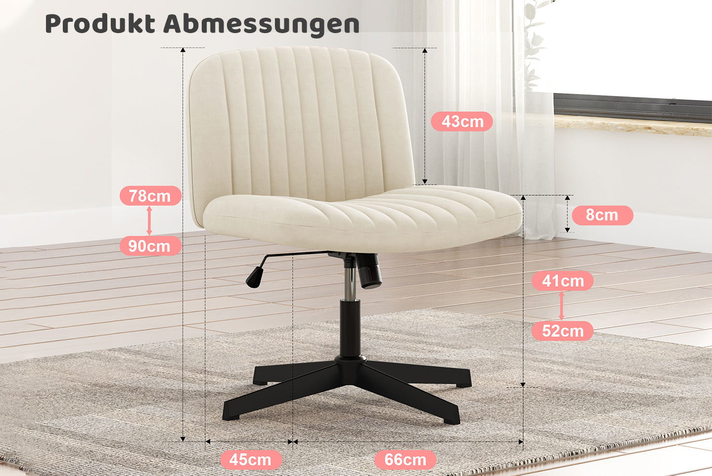 Ergonomischer Bürostuhl mit Gekreuzten Beinen Armloser Breiter Schreibtischstuhl mit Mittlerer Rückenlehne für Heim Schlafzimmer und Büro