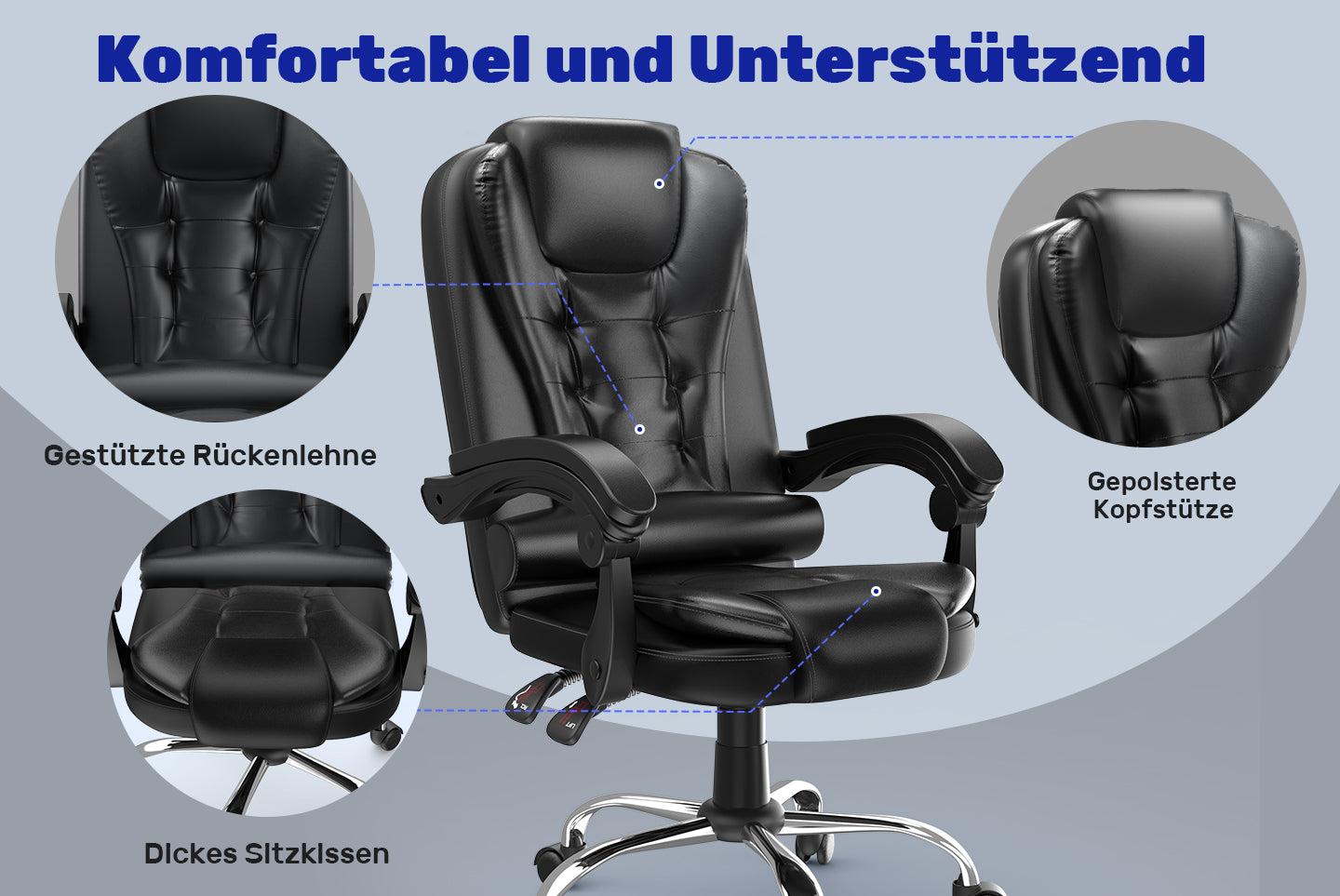 Ergonomische Executive Office Chair PU Leder hohen Rücken Computer Schreibtischstuhl mit Reclining Tilt-Funktion für Home Office arbeiten