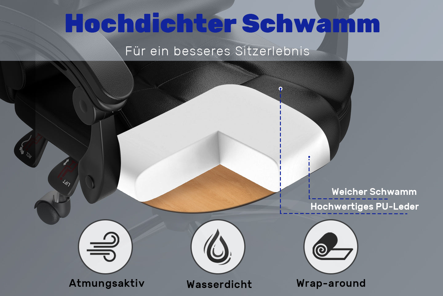 Ergonomische Executive Office Chair PU Leder hohen Rücken Computer Schreibtischstuhl mit Reclining Tilt-Funktion für Home Office arbeiten