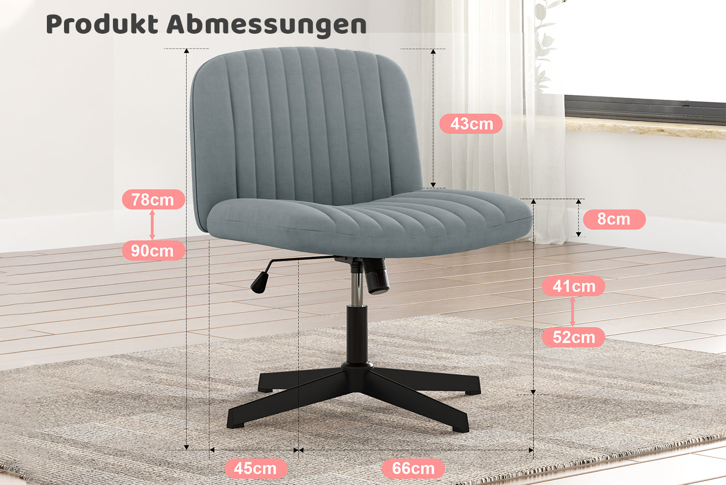 Ergonomischer Bürostuhl mit Gekreuzten Beinen Armloser Breiter Schreibtischstuhl mit Mittlerer Rückenlehne für Heim Schlafzimmer und Büro