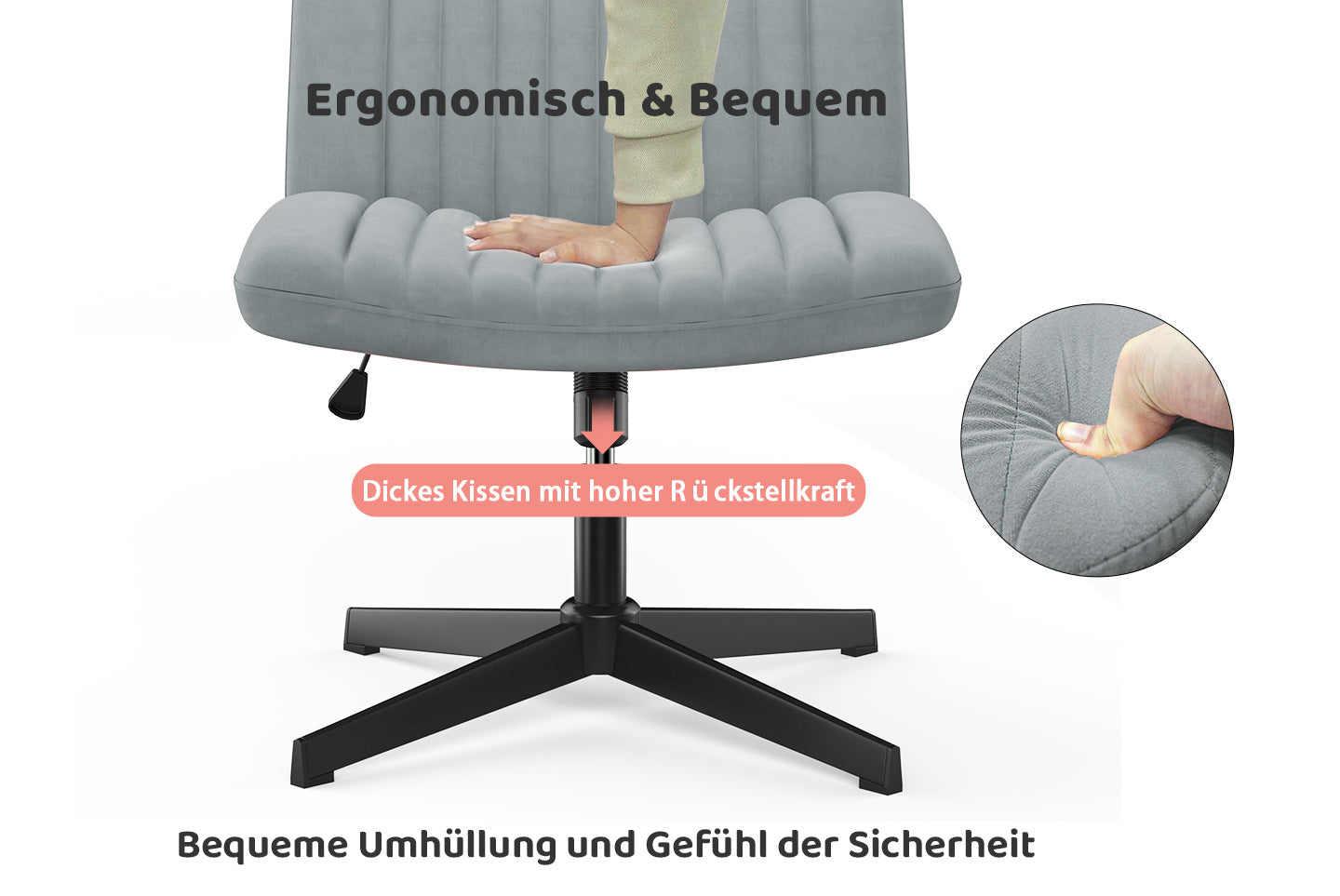 Ergonomischer Bürostuhl mit Gekreuzten Beinen Armloser Breiter Schreibtischstuhl mit Mittlerer Rückenlehne für Heim Schlafzimmer und Büro