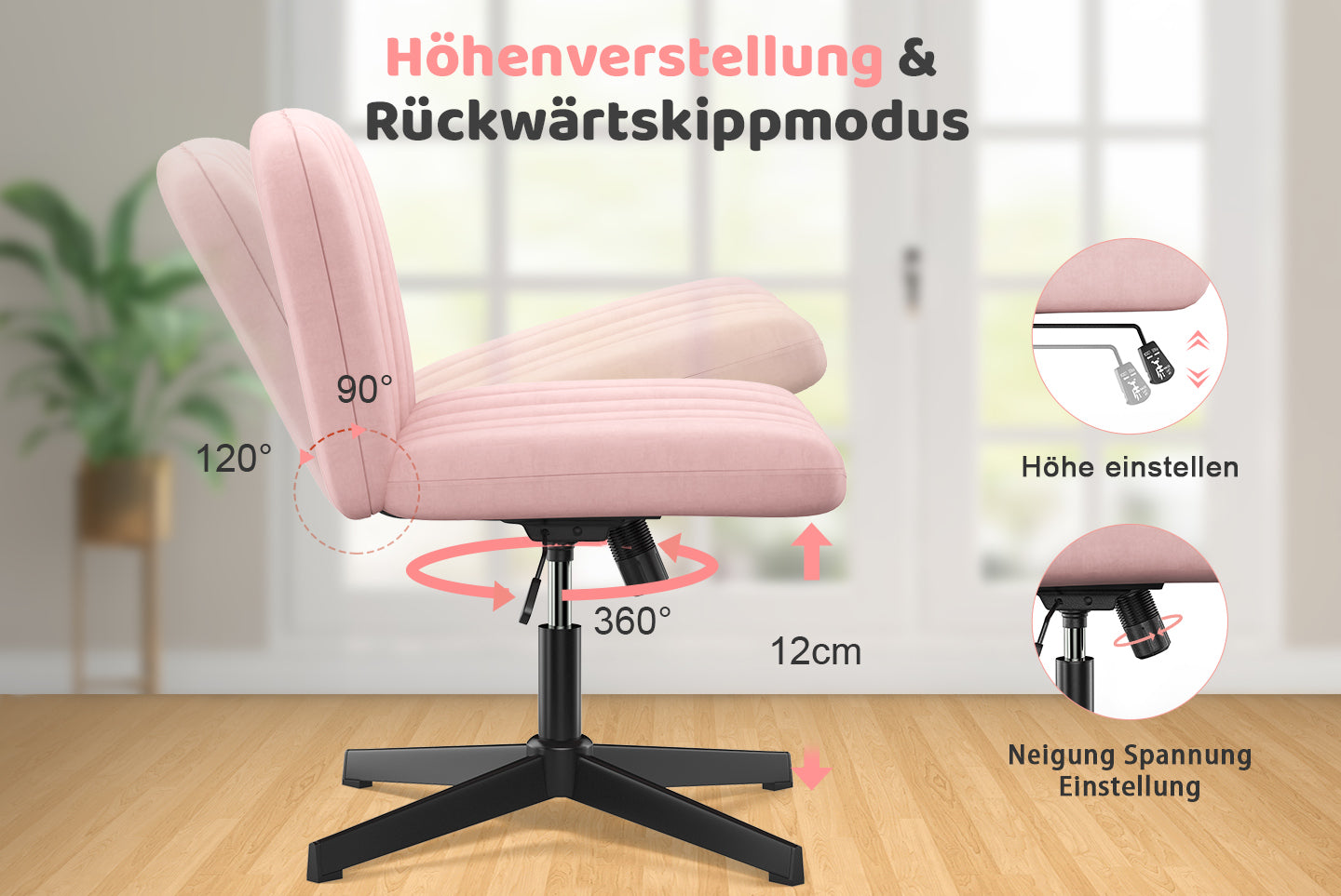 Ergonomischer Bürostuhl mit Gekreuzten Beinen Armloser Breiter Schreibtischstuhl mit Mittlerer Rückenlehne für Heim Schlafzimmer und Büro