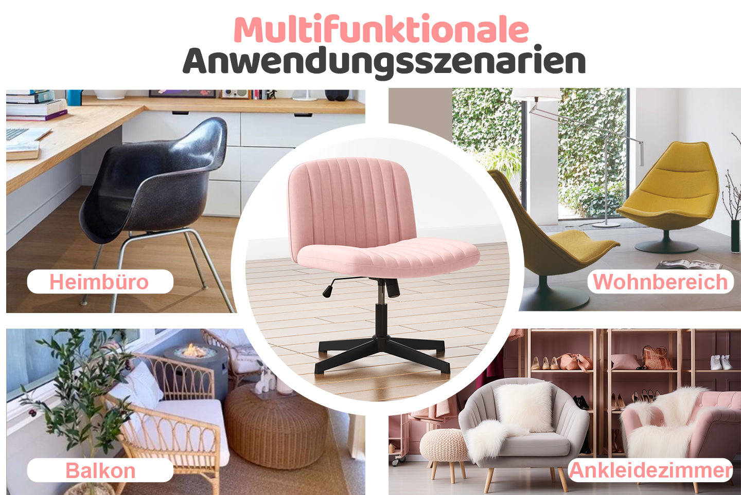 Ergonomischer Bürostuhl mit Gekreuzten Beinen Armloser Breiter Schreibtischstuhl mit Mittlerer Rückenlehne für Heim Schlafzimmer und Büro