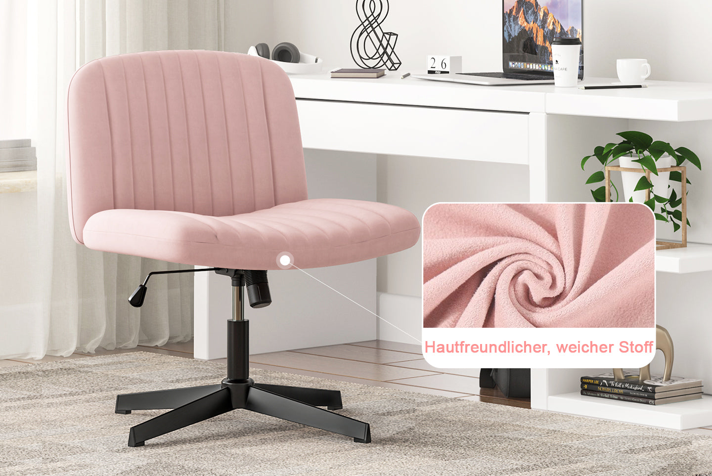 Ergonomischer Bürostuhl mit Gekreuzten Beinen Armloser Breiter Schreibtischstuhl mit Mittlerer Rückenlehne für Heim Schlafzimmer und Büro