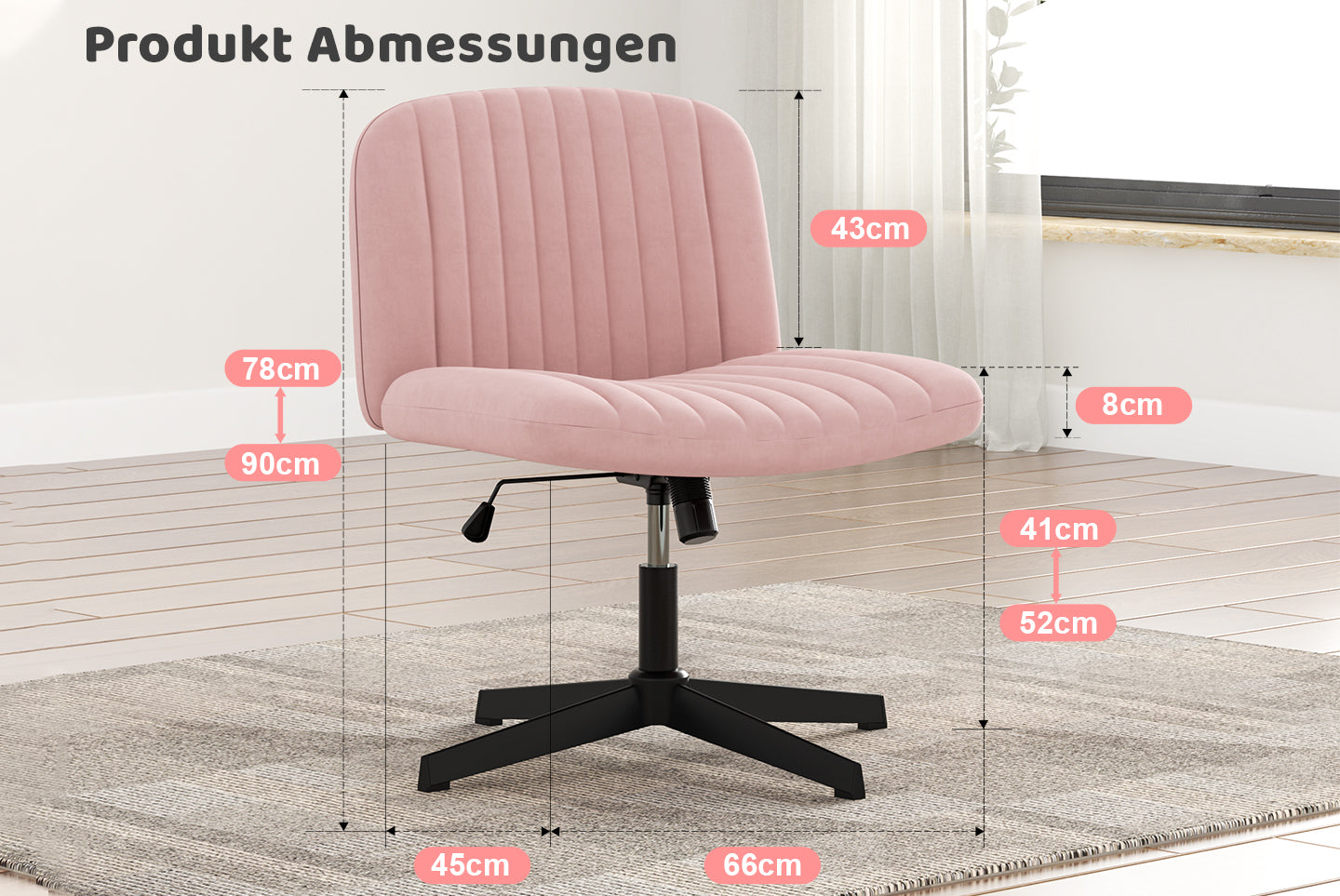 Ergonomischer Bürostuhl mit Gekreuzten Beinen Armloser Breiter Schreibtischstuhl mit Mittlerer Rückenlehne für Heim Schlafzimmer und Büro