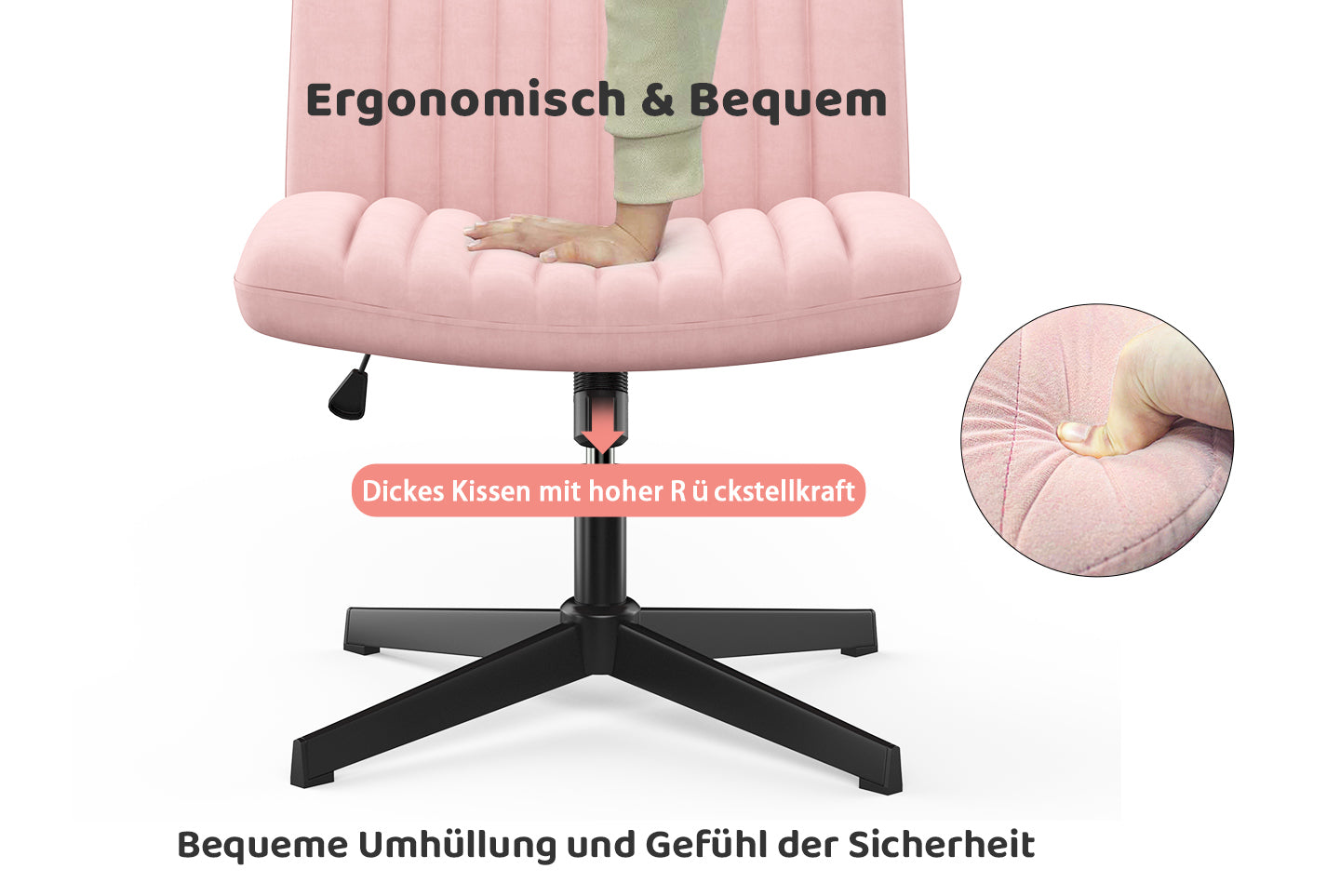Ergonomischer Bürostuhl mit Gekreuzten Beinen Armloser Breiter Schreibtischstuhl mit Mittlerer Rückenlehne für Heim Schlafzimmer und Büro