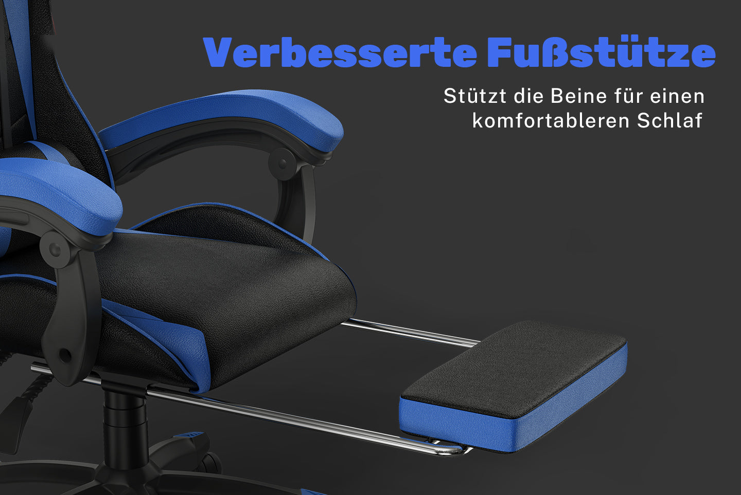 Ergonomischer Gaming Stuhl 155° Reclining Drehstuhl mit Kopfstütze, Lendenwirbelstütze PU Leder Bürostuhl
