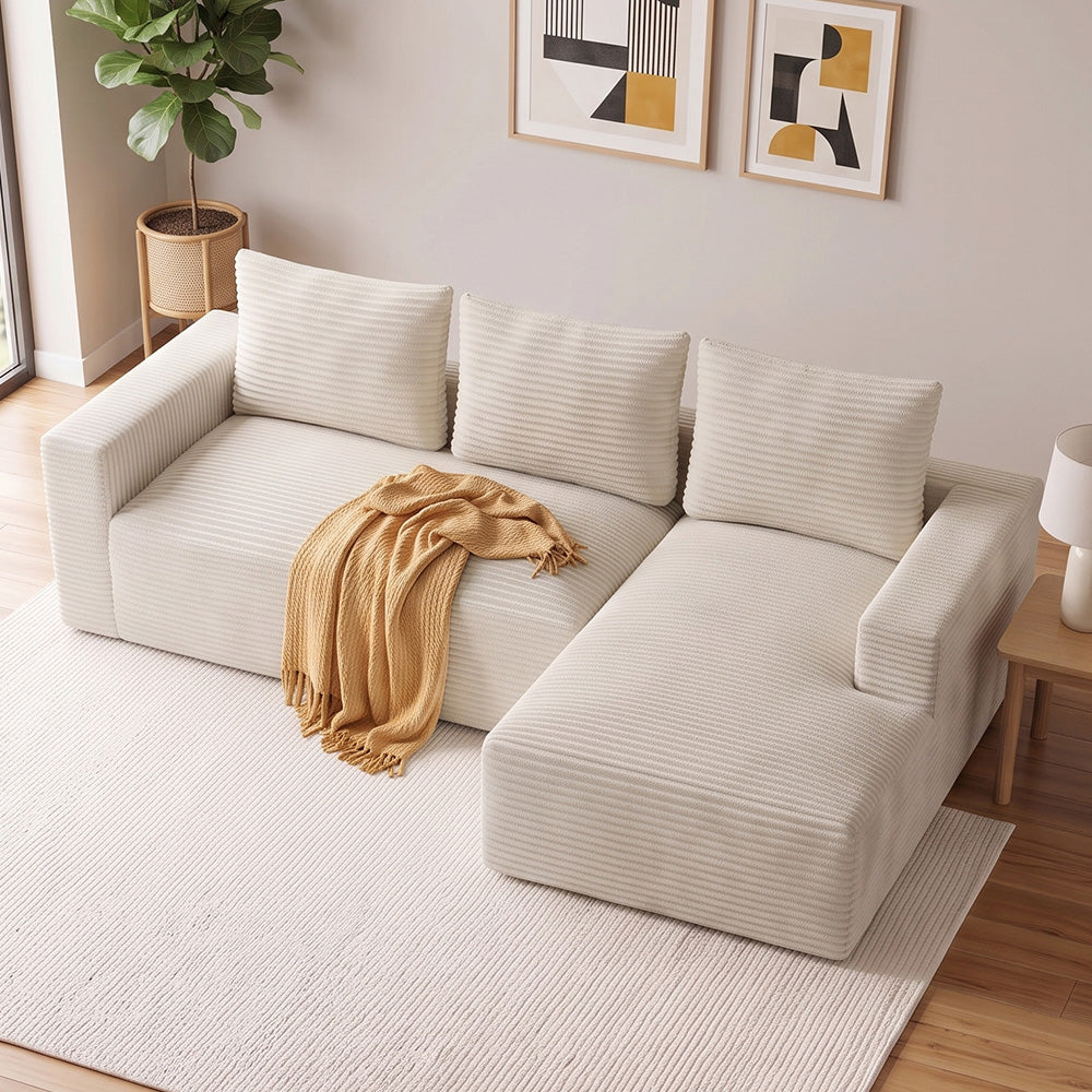 L-Förmiges Modulares Cord-Sektionalsofa Ohne Gestell Mit Chaiselongue, Keine Montage Erforderlich