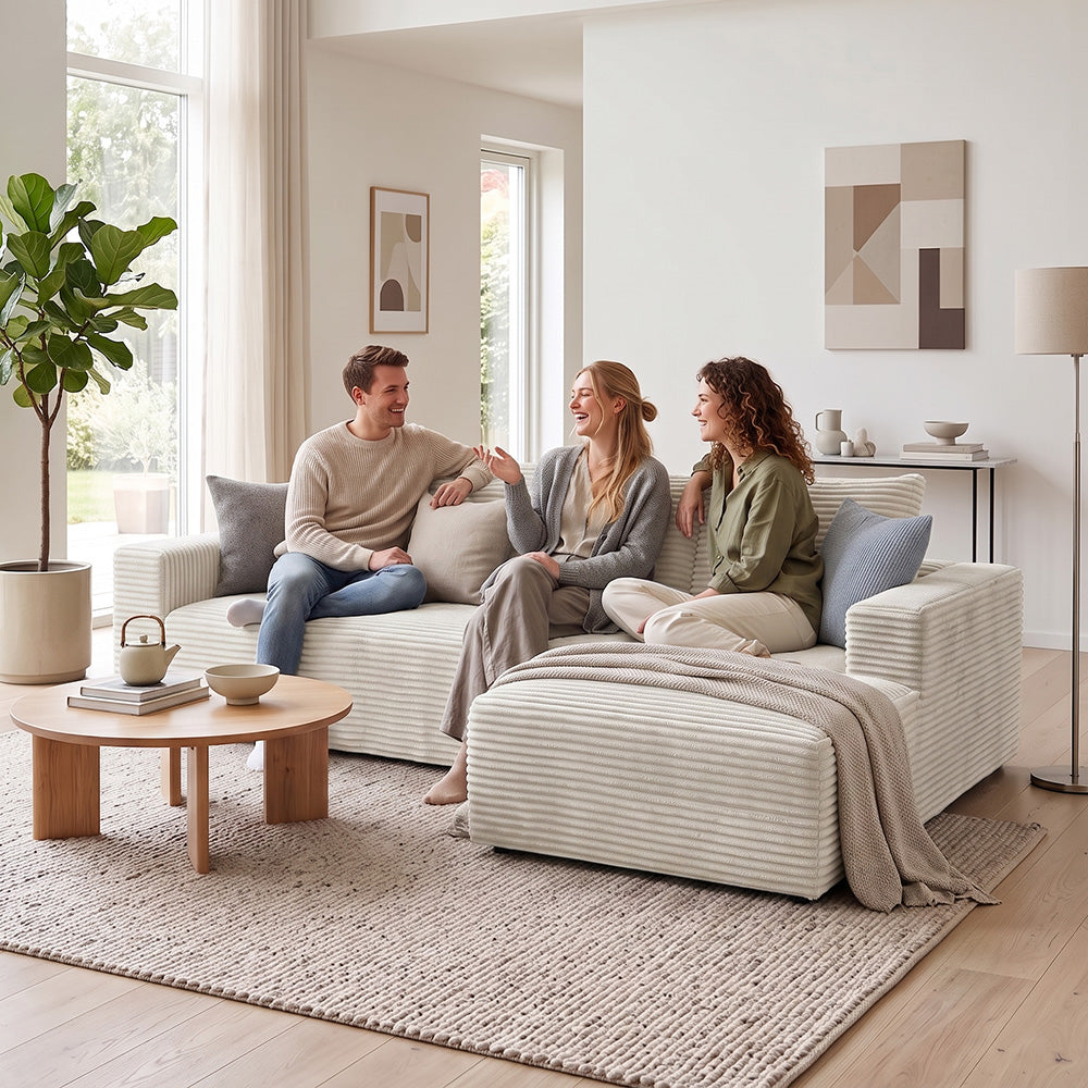 L-Förmiges Modulares Cord-Sektionalsofa Ohne Gestell Mit Chaiselongue, Keine Montage Erforderlich