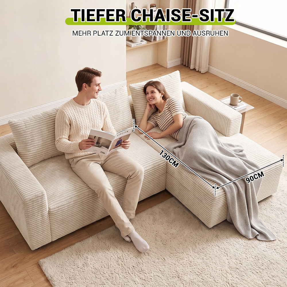 L-Förmiges Modulares Cord-Sektionalsofa Ohne Gestell Mit Chaiselongue, Keine Montage Erforderlich