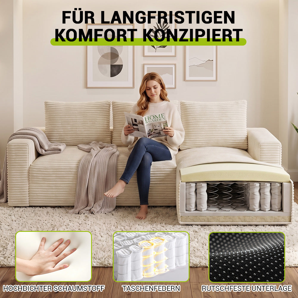 L-Förmiges Modulares Cord-Sektionalsofa Ohne Gestell Mit Chaiselongue, Keine Montage Erforderlich