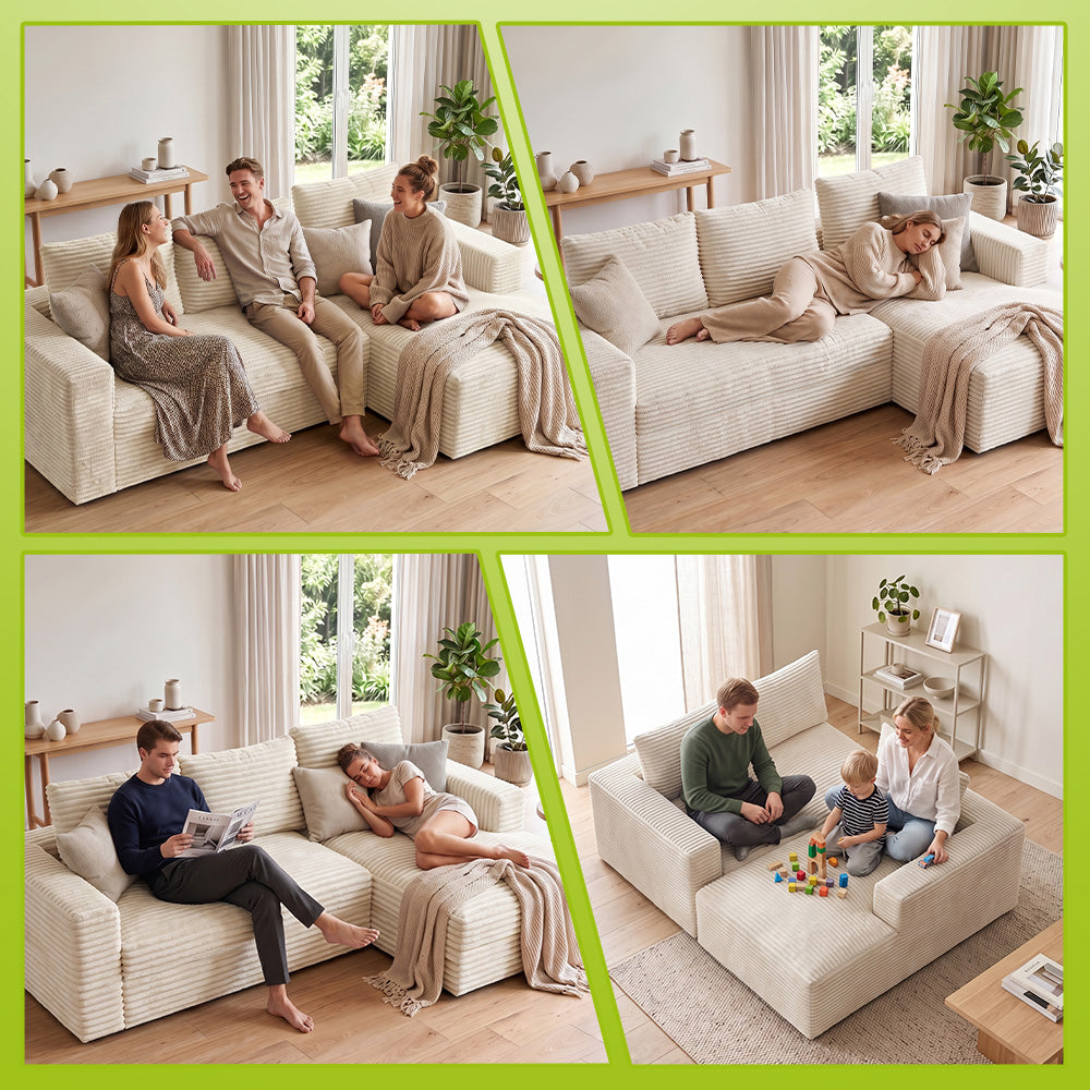 L-Förmiges Modulares Cord-Sektionalsofa Ohne Gestell Mit Chaiselongue, Keine Montage Erforderlich