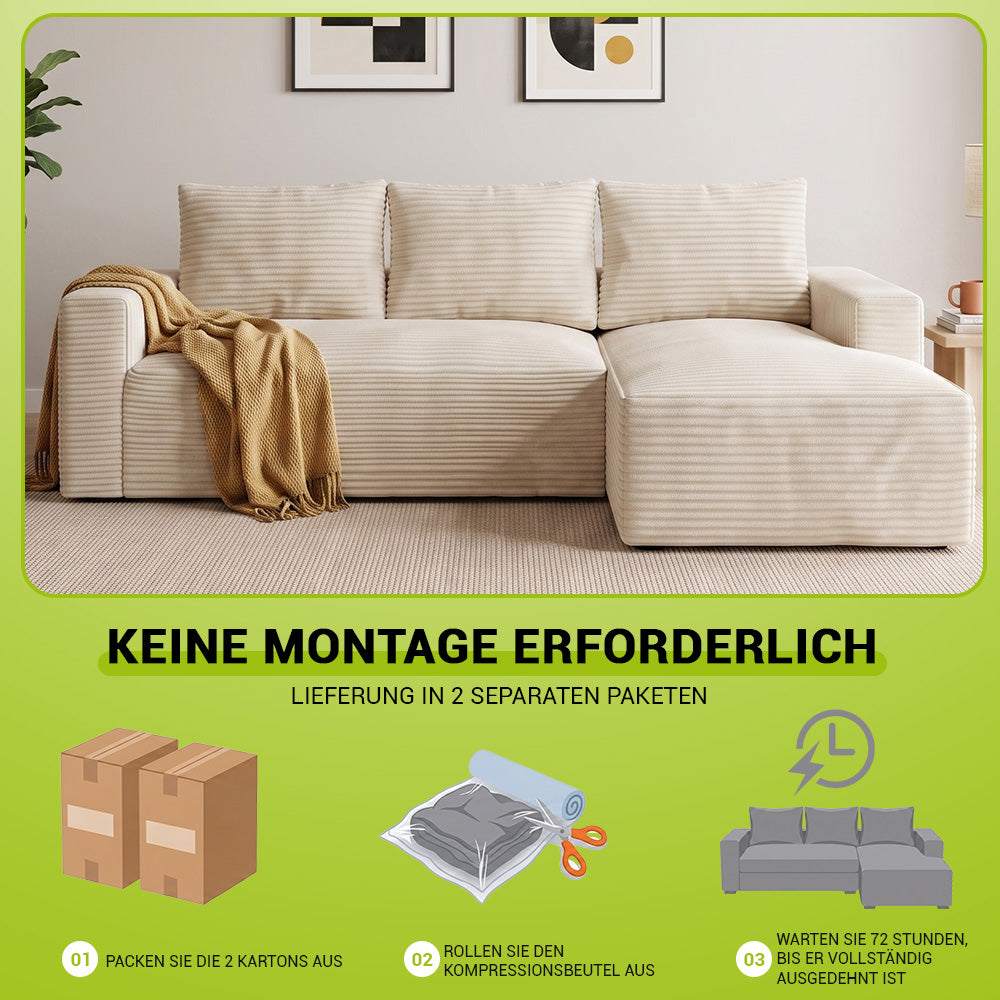 L-Förmiges Modulares Cord-Sektionalsofa Ohne Gestell Mit Chaiselongue, Keine Montage Erforderlich