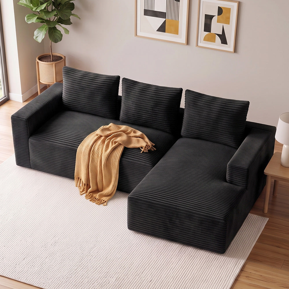 L-Förmiges Modulares Cord-Sektionalsofa Ohne Gestell Mit Chaiselongue, Keine Montage Erforderlich