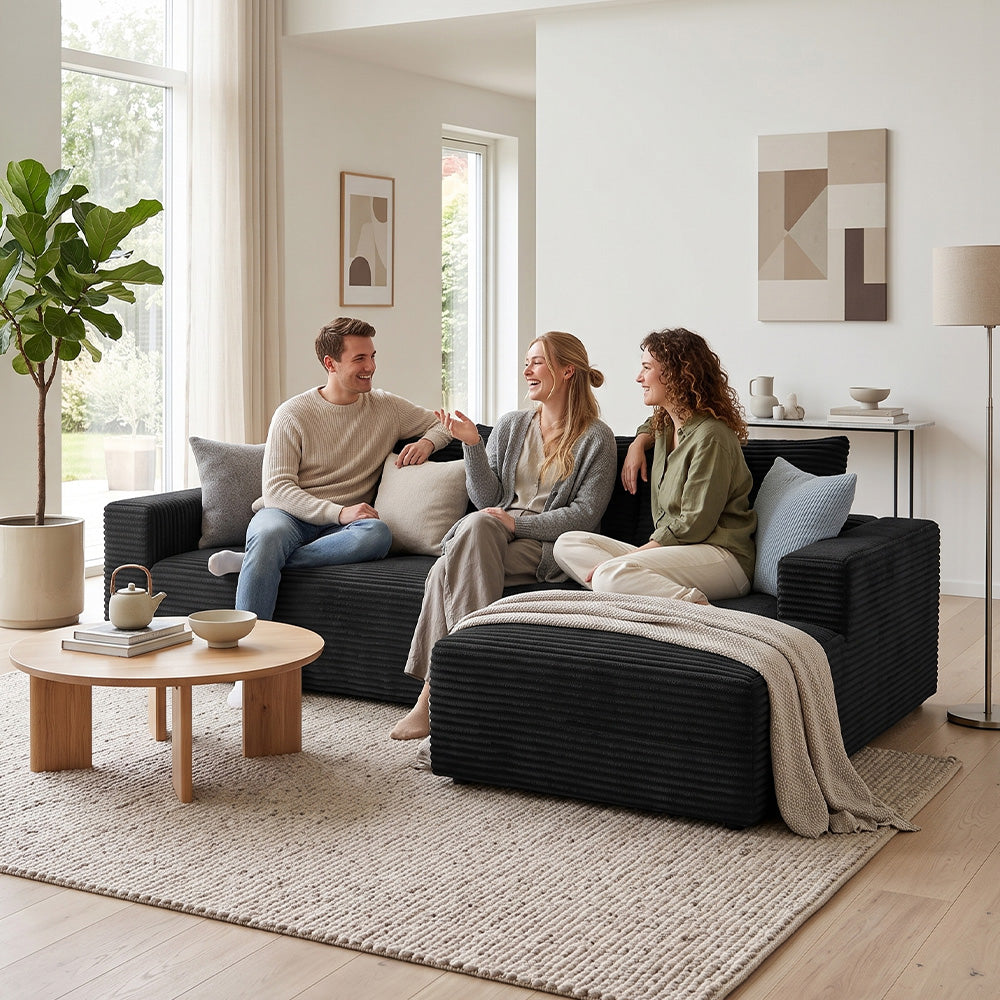 L-Förmiges Modulares Cord-Sektionalsofa Ohne Gestell Mit Chaiselongue, Keine Montage Erforderlich