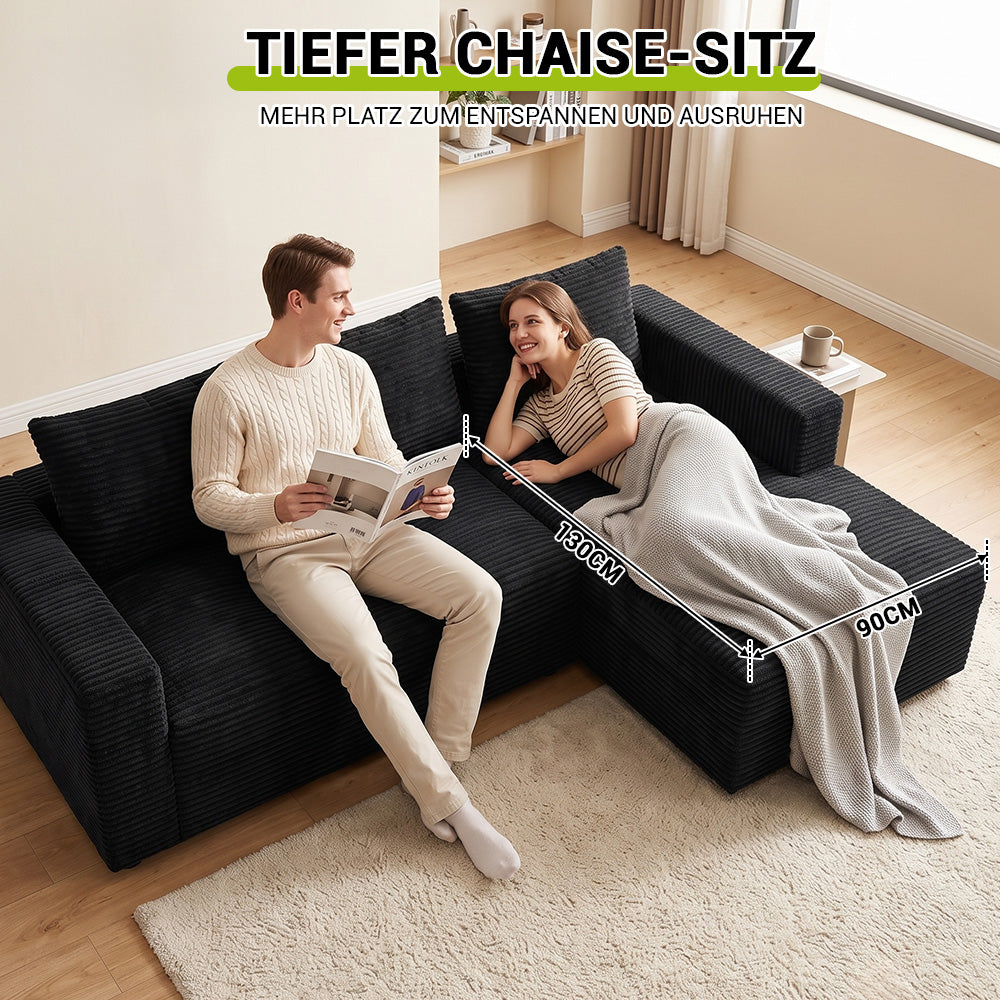 L-Förmiges Modulares Cord-Sektionalsofa Ohne Gestell Mit Chaiselongue, Keine Montage Erforderlich