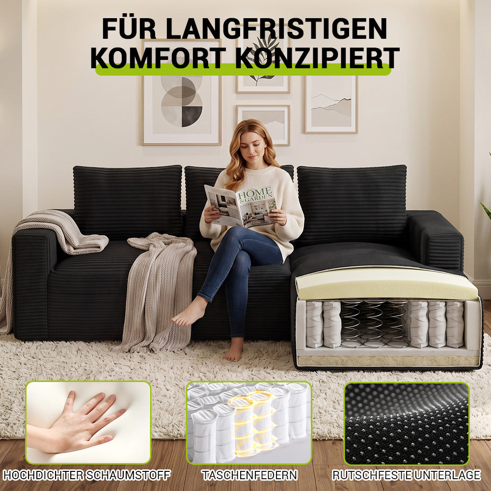 L-Förmiges Modulares Cord-Sektionalsofa Ohne Gestell Mit Chaiselongue, Keine Montage Erforderlich