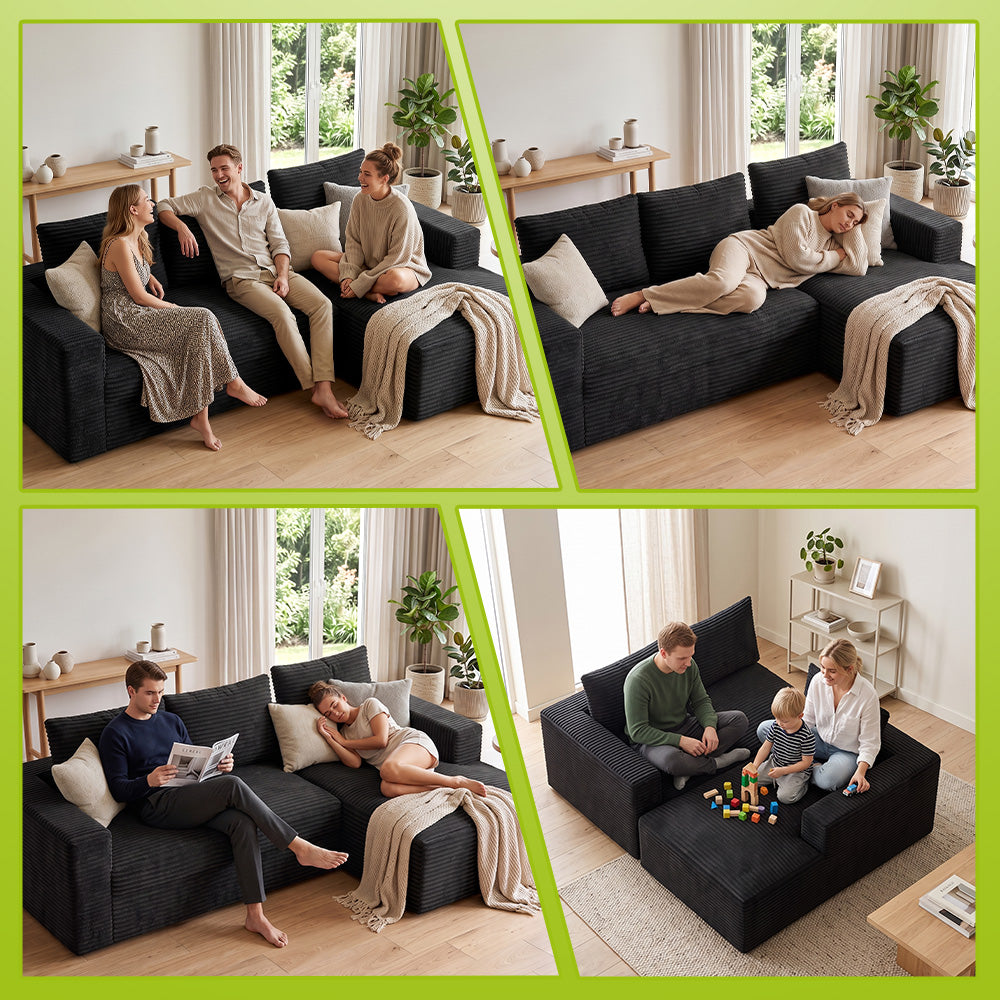 L-Förmiges Modulares Cord-Sektionalsofa Ohne Gestell Mit Chaiselongue, Keine Montage Erforderlich