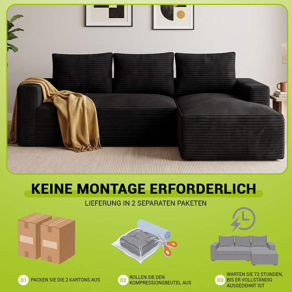 L-Förmiges Modulares Cord-Sektionalsofa Ohne Gestell Mit Chaiselongue, Keine Montage Erforderlich