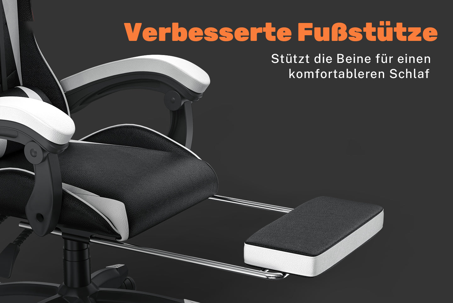 Ergonomischer Gaming Stuhl 155° Reclining Drehstuhl mit Kopfstütze, Lendenwirbelstütze PU Leder Bürostuhl