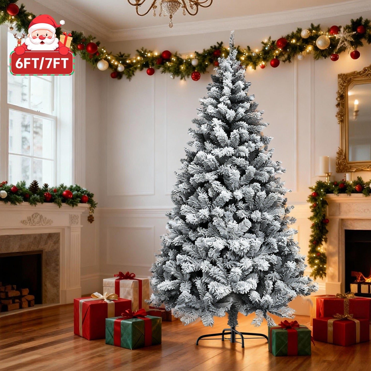 Künstlicher Weihnachtsbaum, Faltbarer, Beflockter Baum mit Metallständer