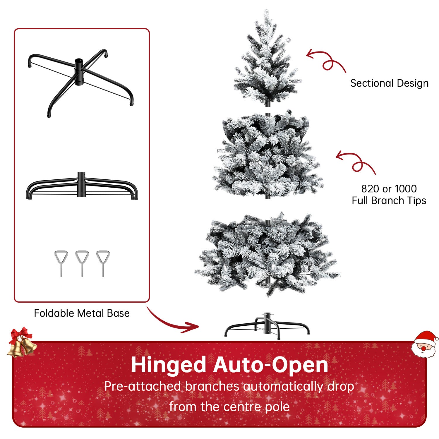 Künstlicher Weihnachtsbaum, Faltbarer, Beflockter Baum mit Metallständer