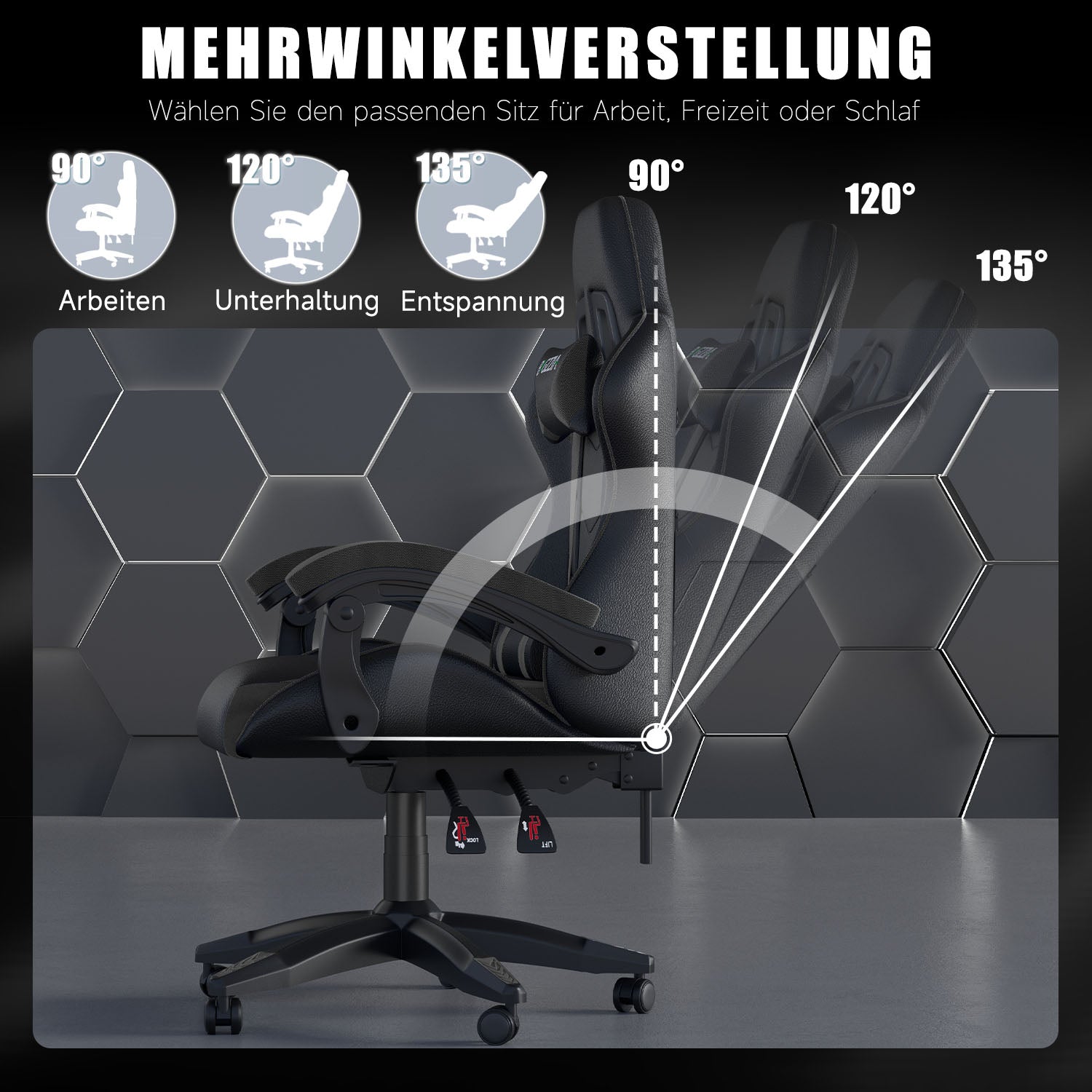 Bürostuhl Gaming Stuhl Sessel Ergonomischer Gamer Stuhl, Bürostuhl mit Kopfstütze und Lendenkissen