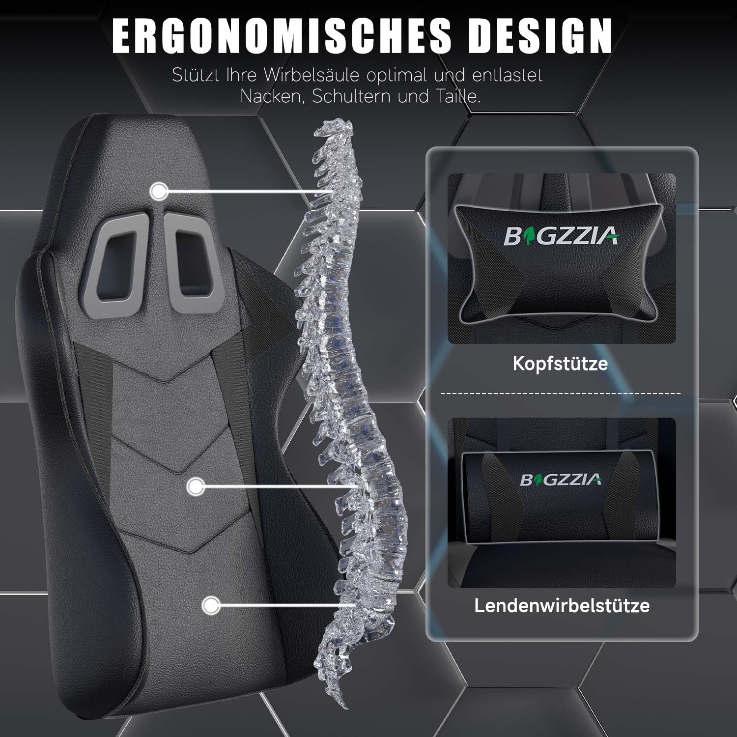 Bürostuhl Gaming Stuhl Sessel Ergonomischer Gamer Stuhl, Bürostuhl mit Kopfstütze und Lendenkissen