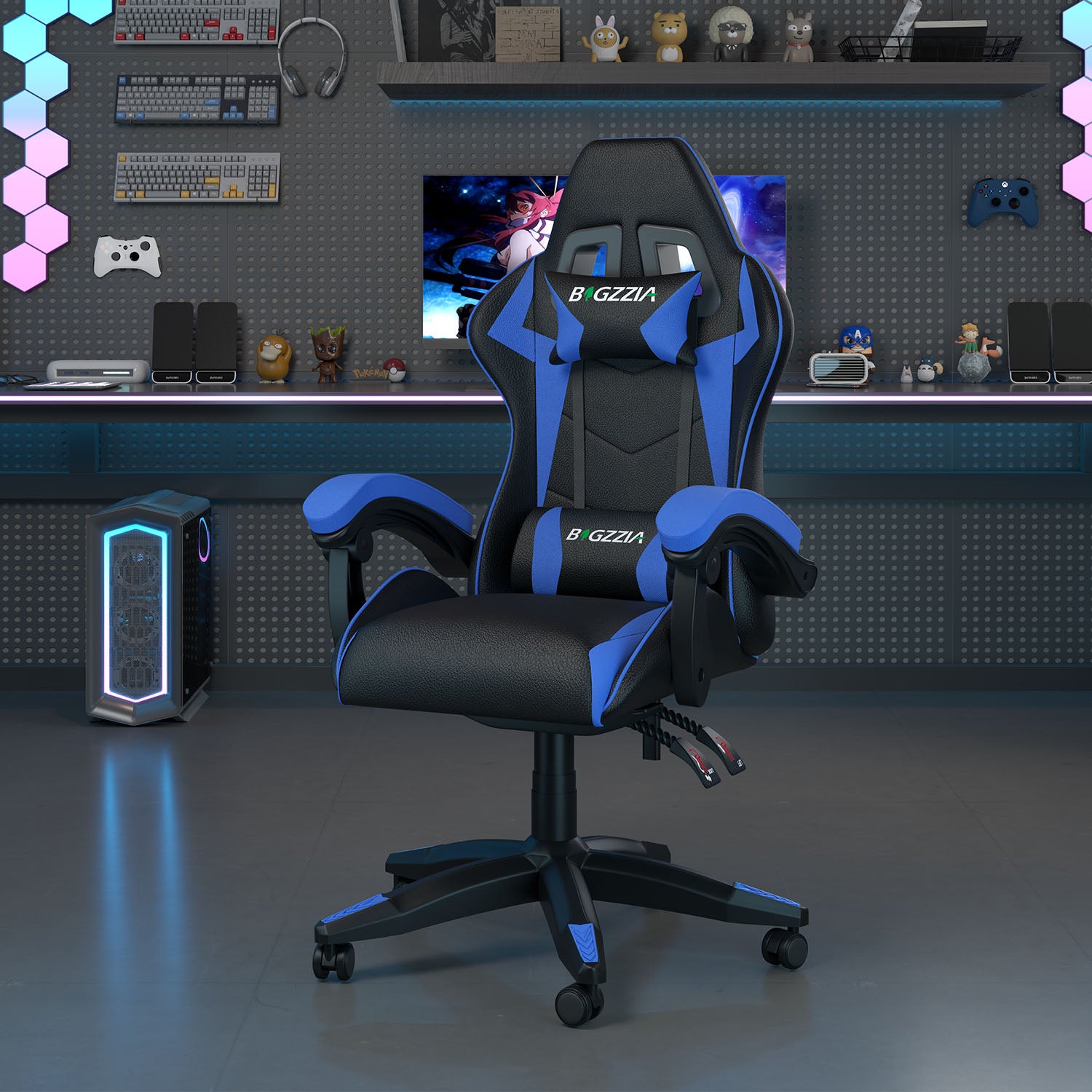 Bürostuhl Gaming Stuhl Sessel Ergonomischer Gamer Stuhl, Bürostuhl mit Kopfstütze und Lendenkissen