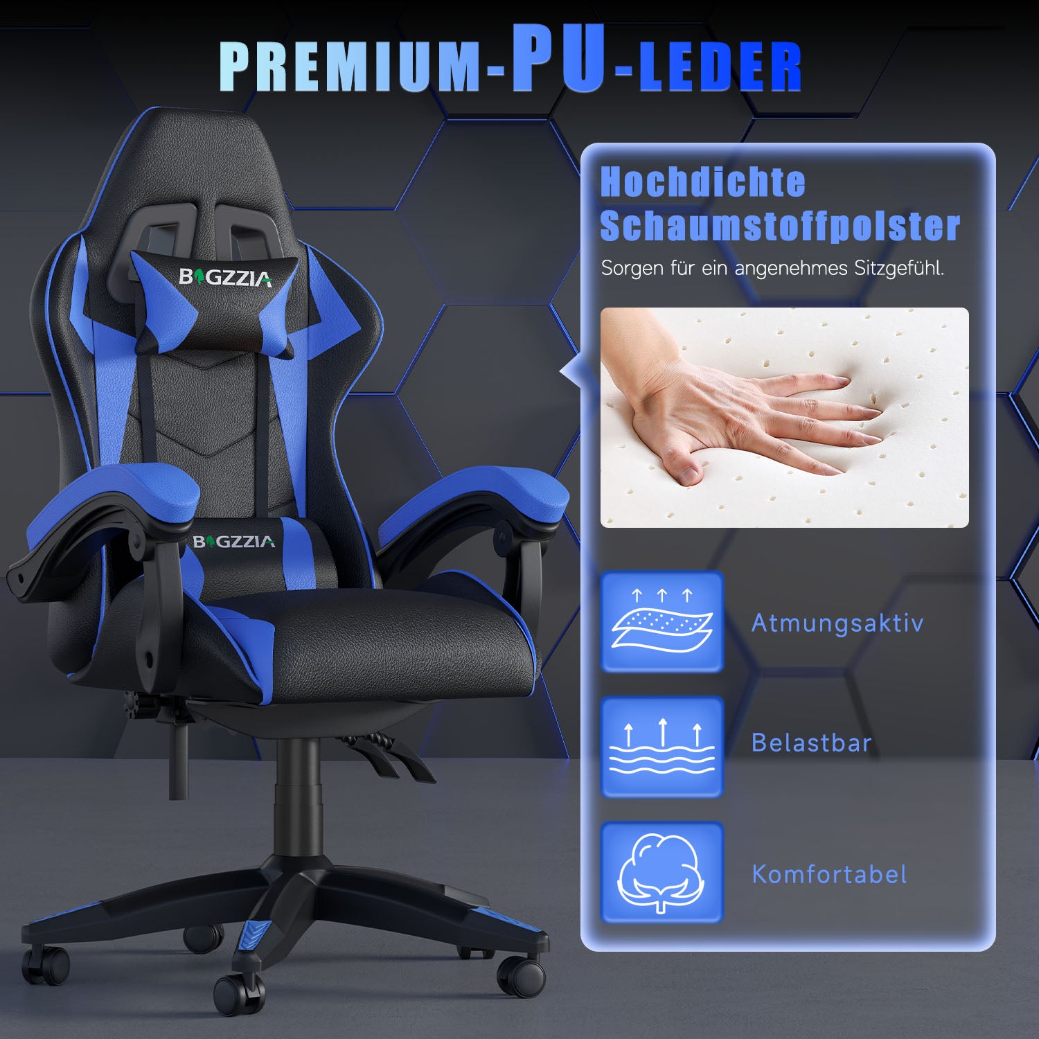 Bürostuhl Gaming Stuhl Sessel Ergonomischer Gamer Stuhl, Bürostuhl mit Kopfstütze und Lendenkissen