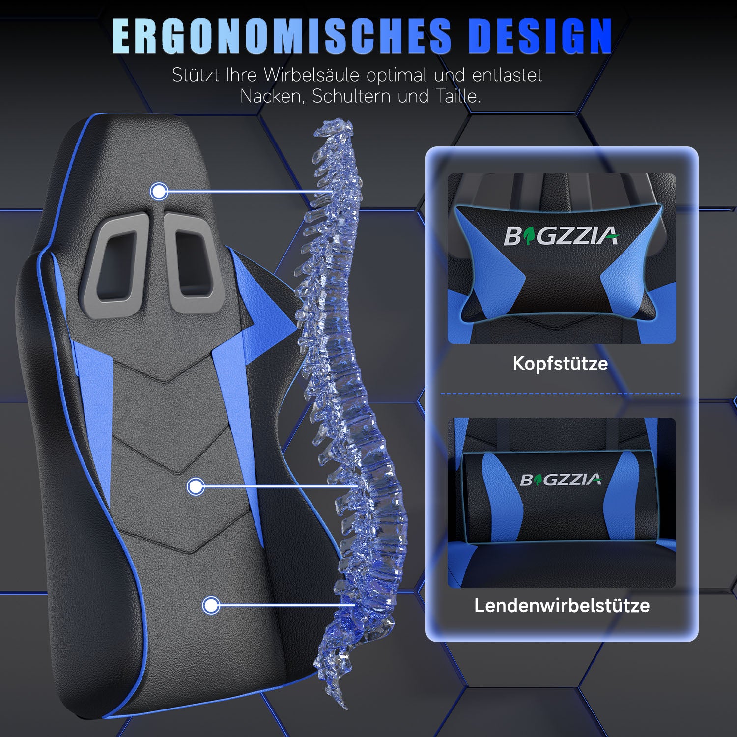 Bürostuhl Gaming Stuhl Sessel Ergonomischer Gamer Stuhl, Bürostuhl mit Kopfstütze und Lendenkissen