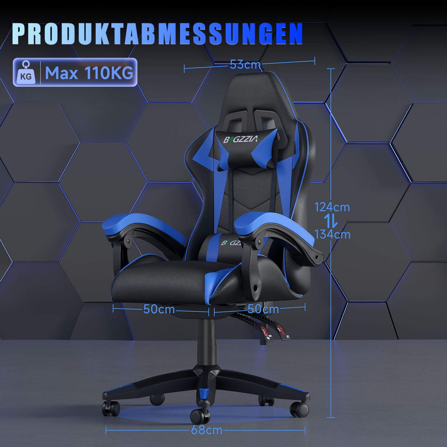 Bürostuhl Gaming Stuhl Sessel Ergonomischer Gamer Stuhl, Bürostuhl mit Kopfstütze und Lendenkissen