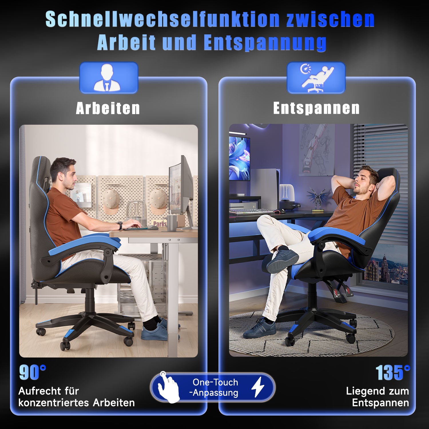 Bürostuhl Gaming Stuhl Sessel Ergonomischer Gamer Stuhl, Bürostuhl mit Kopfstütze und Lendenkissen