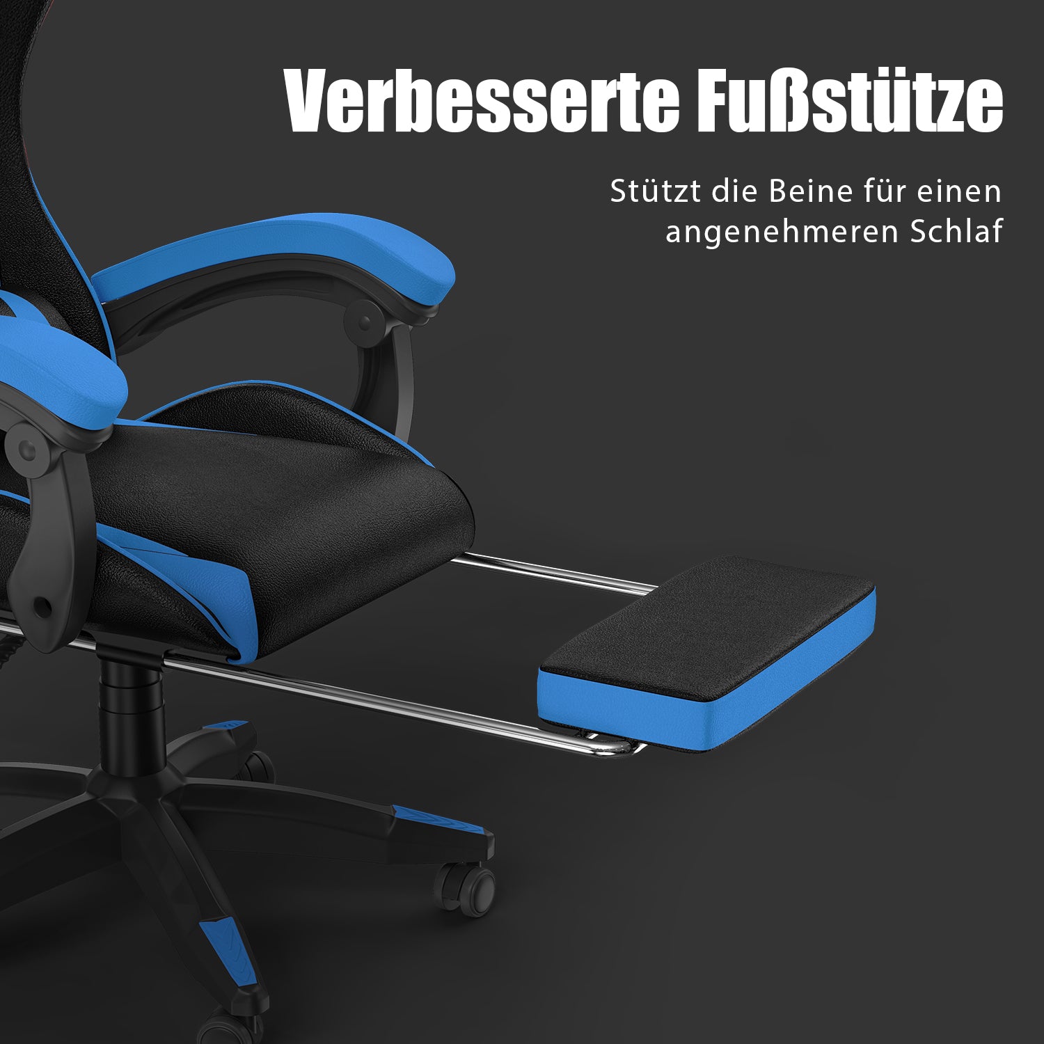 Ergonomischer Gaming Stuhl 155° Reclining Drehstuhl mit Kopfstütze, Lendenwirbelstütze PU Leder Bürostuhl