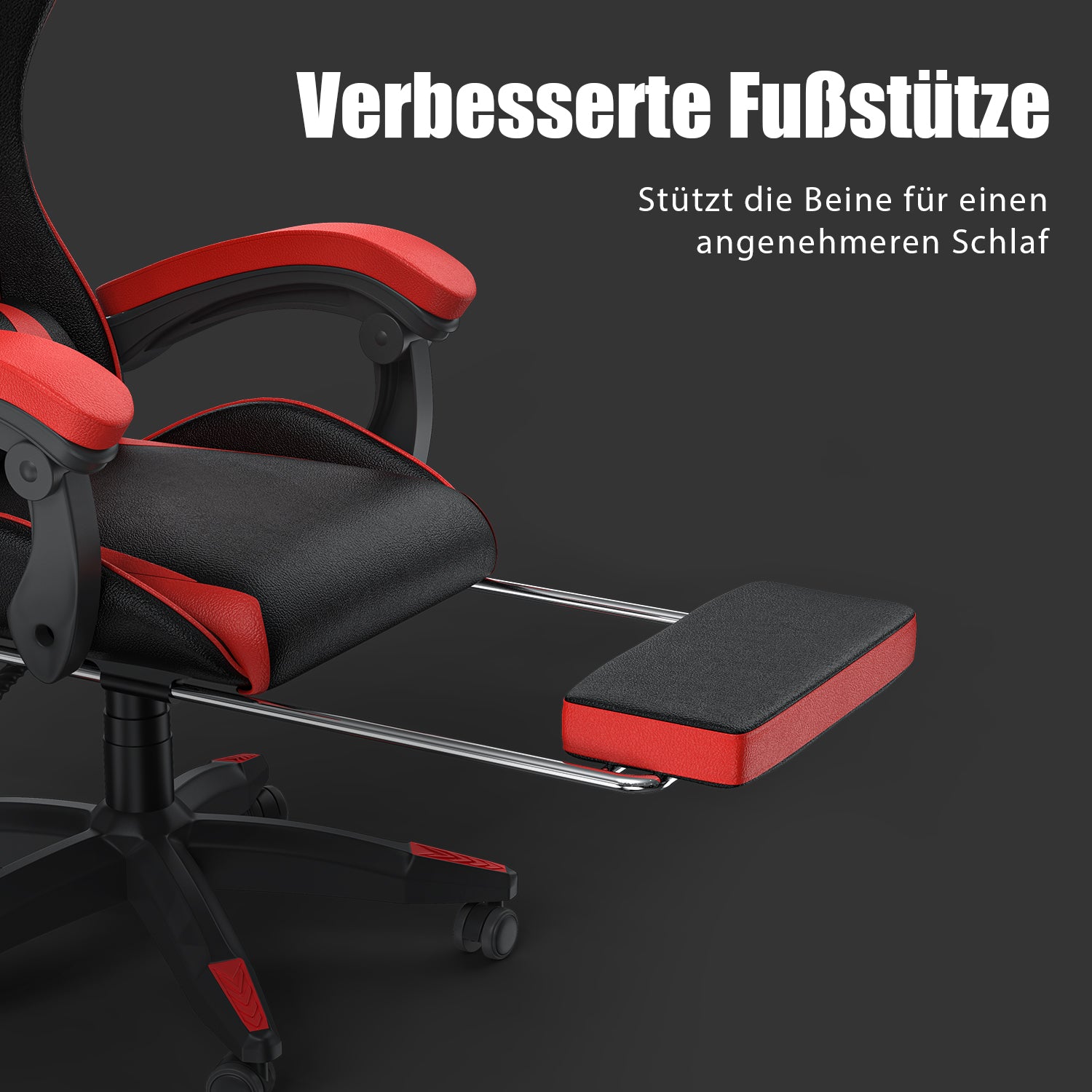 Ergonomischer Gaming Stuhl 155° Reclining Drehstuhl mit Kopfstütze, Lendenwirbelstütze PU Leder Bürostuhl