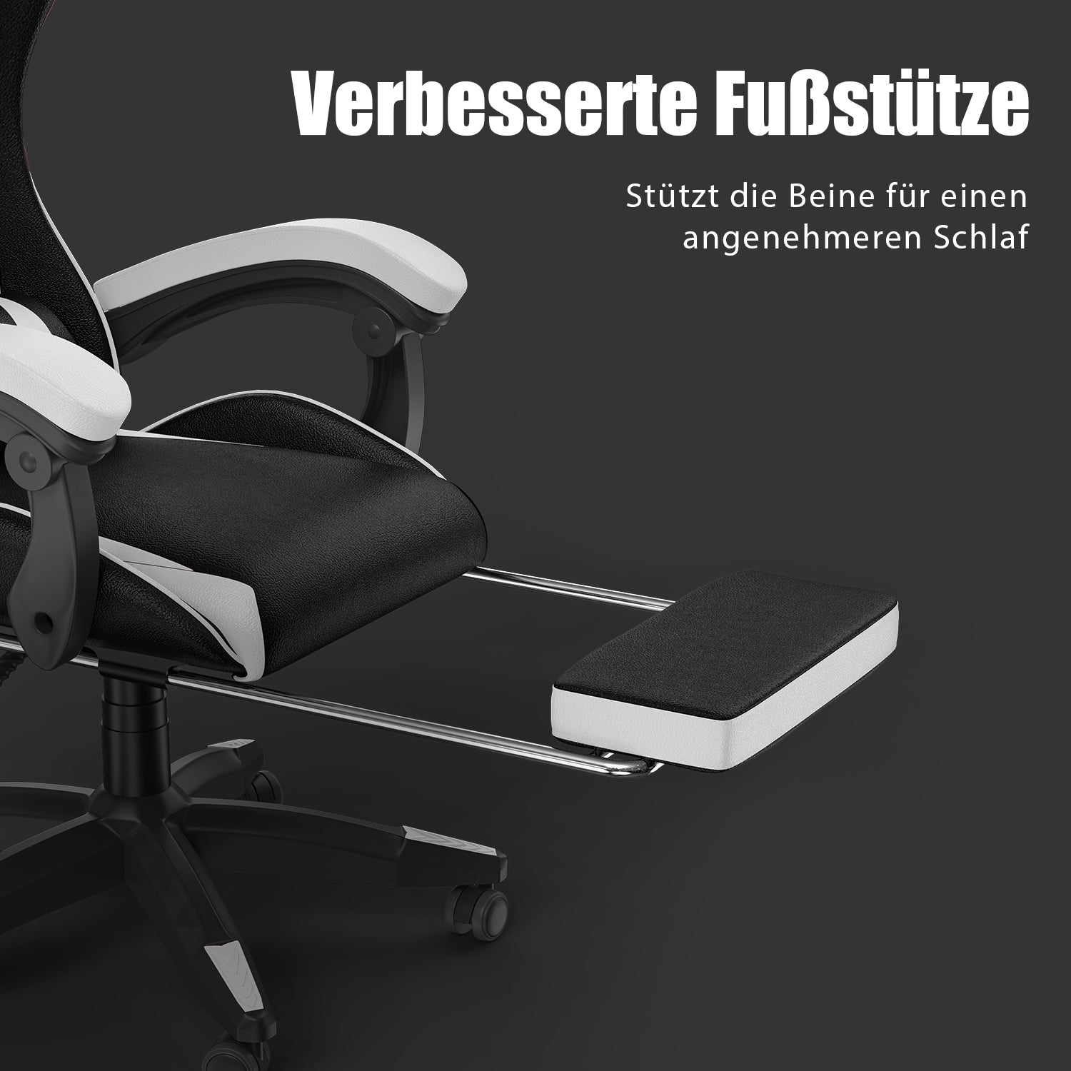 Ergonomischer Gaming Stuhl 155° Reclining Drehstuhl mit Kopfstütze, Lendenwirbelstütze PU Leder Bürostuhl
