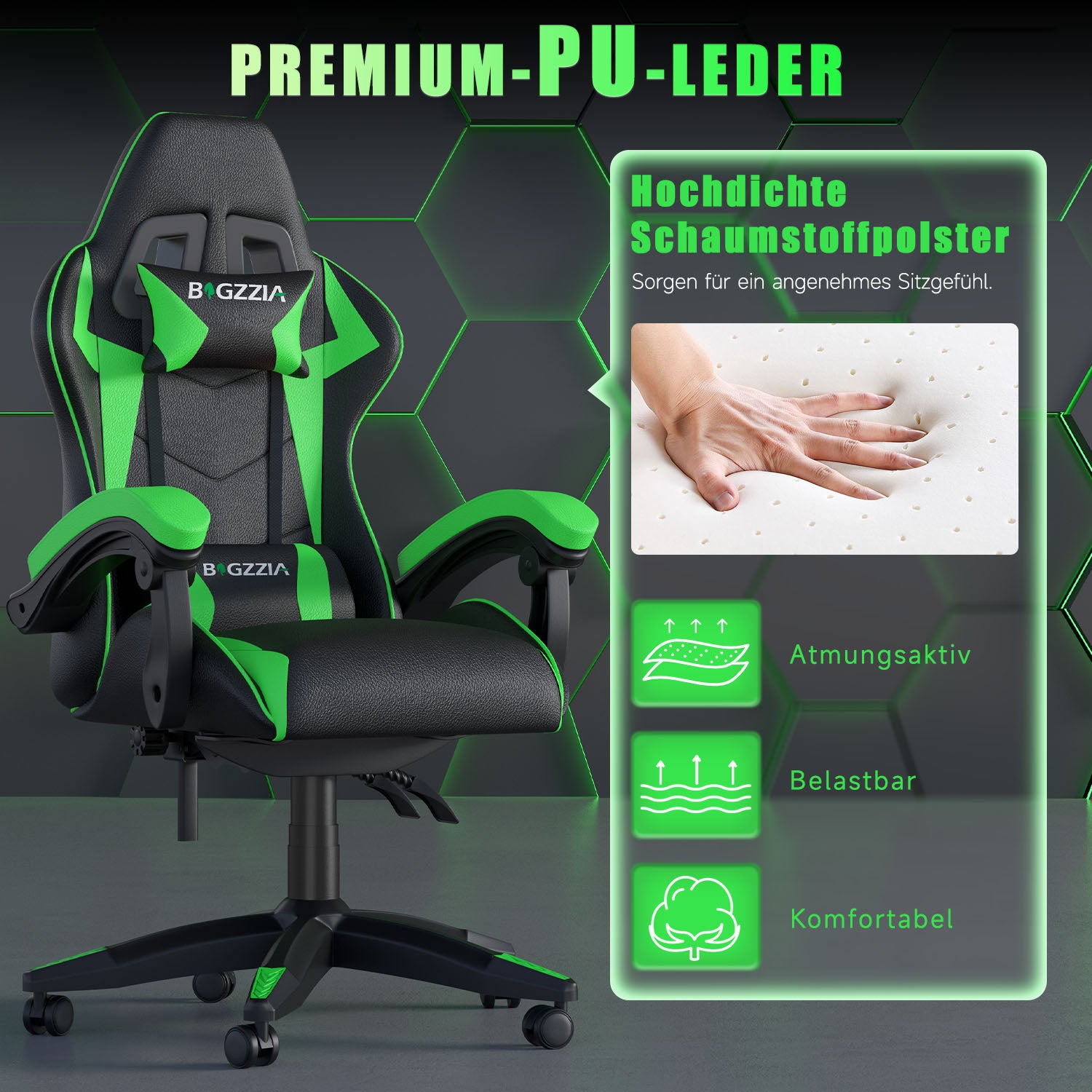 Bürostuhl Gaming Stuhl Sessel Ergonomischer Gamer Stuhl, Bürostuhl mit Kopfstütze und Lendenkissen