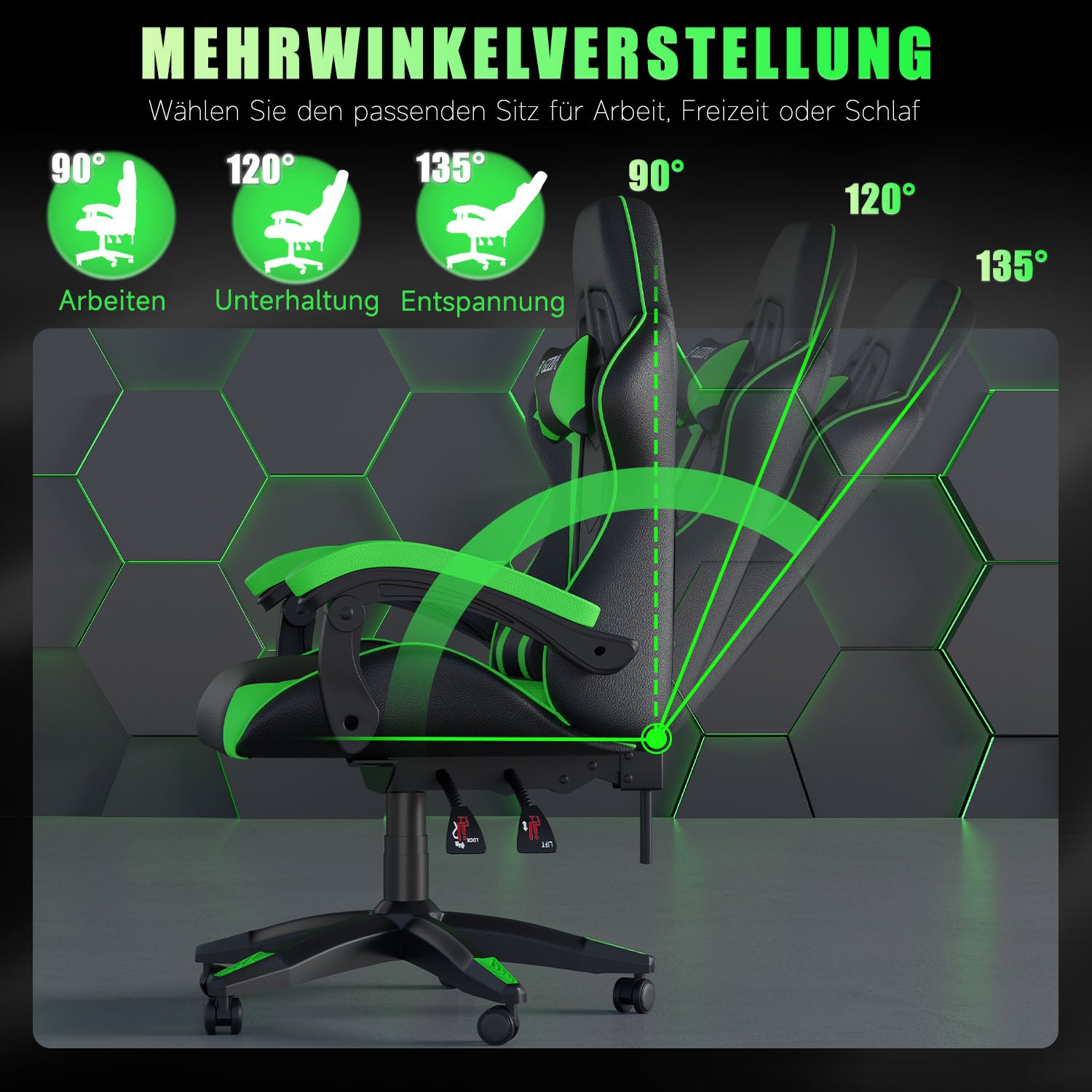 Bürostuhl Gaming Stuhl Sessel Ergonomischer Gamer Stuhl, Bürostuhl mit Kopfstütze und Lendenkissen