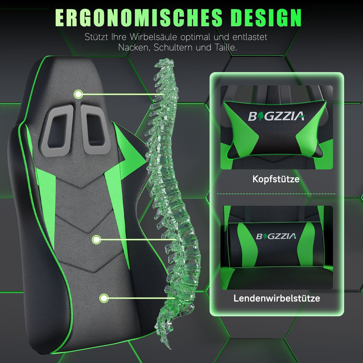 Bürostuhl Gaming Stuhl Sessel Ergonomischer Gamer Stuhl, Bürostuhl mit Kopfstütze und Lendenkissen