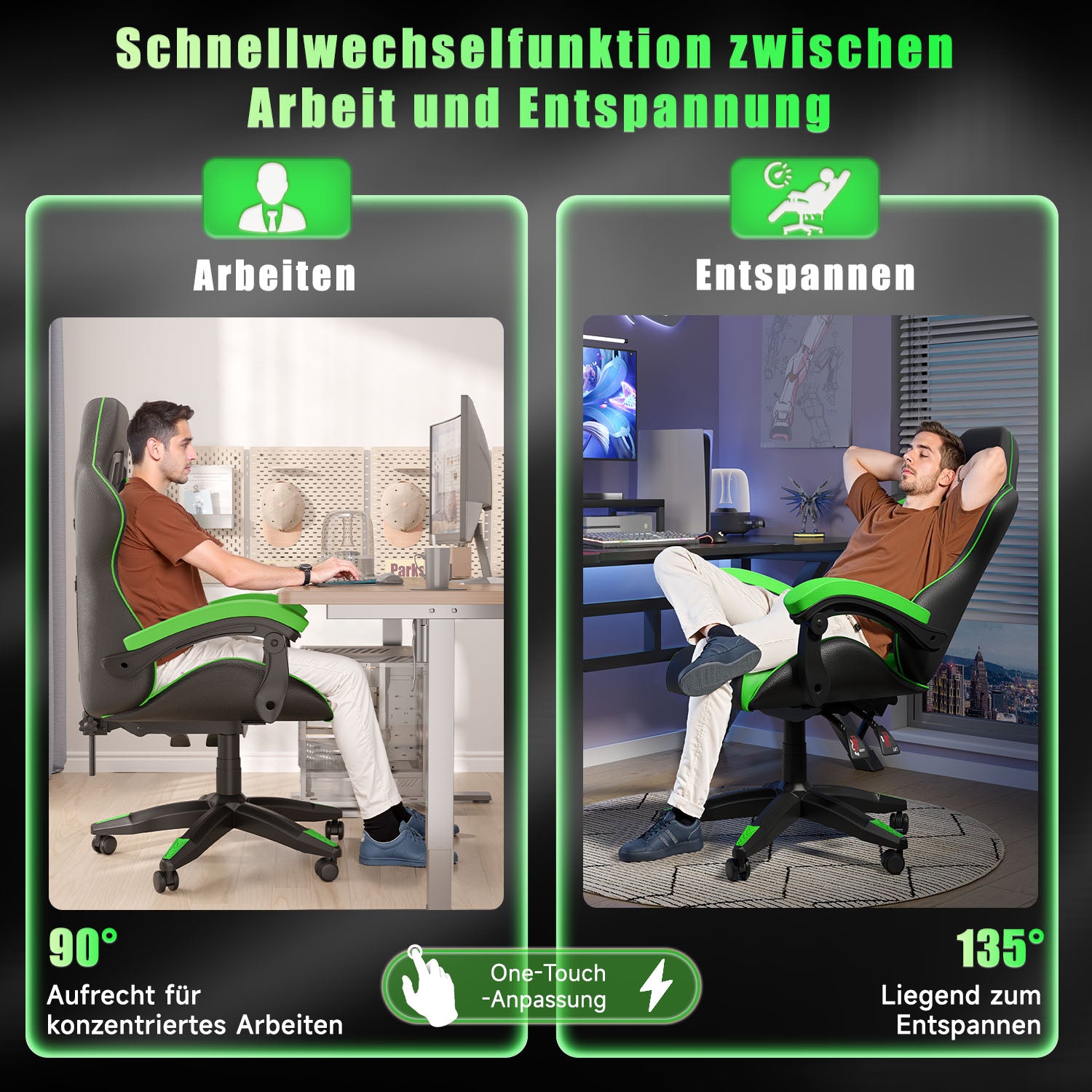 Bürostuhl Gaming Stuhl Sessel Ergonomischer Gamer Stuhl, Bürostuhl mit Kopfstütze und Lendenkissen