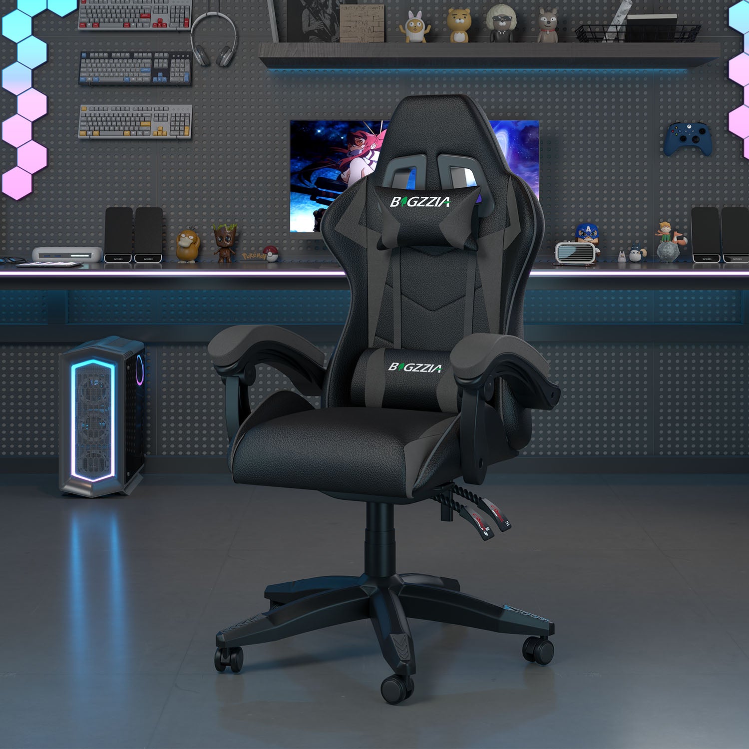 Bürostuhl Gaming Stuhl Sessel Ergonomischer Gamer Stuhl, Bürostuhl mit Kopfstütze und Lendenkissen