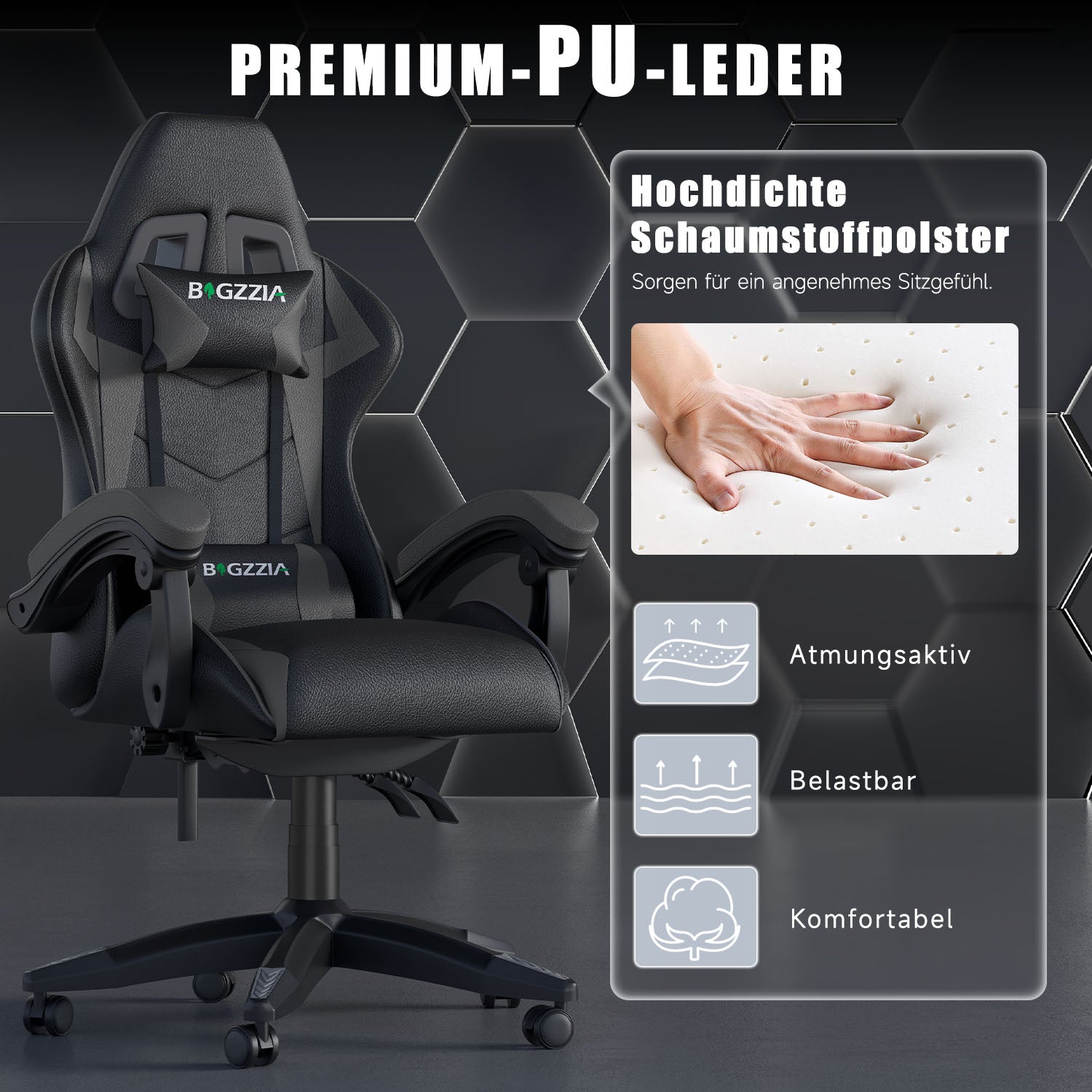 Bürostuhl Gaming Stuhl Sessel Ergonomischer Gamer Stuhl, Bürostuhl mit Kopfstütze und Lendenkissen