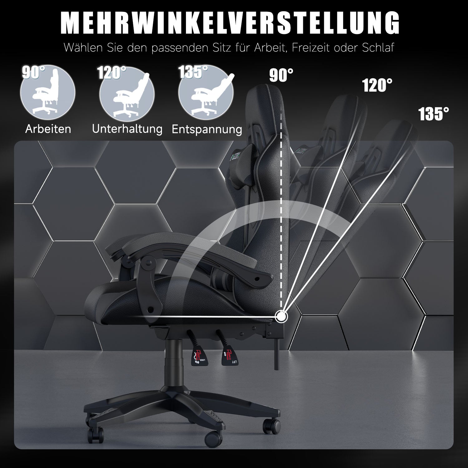 Bürostuhl Gaming Stuhl Sessel Ergonomischer Gamer Stuhl, Bürostuhl mit Kopfstütze und Lendenkissen