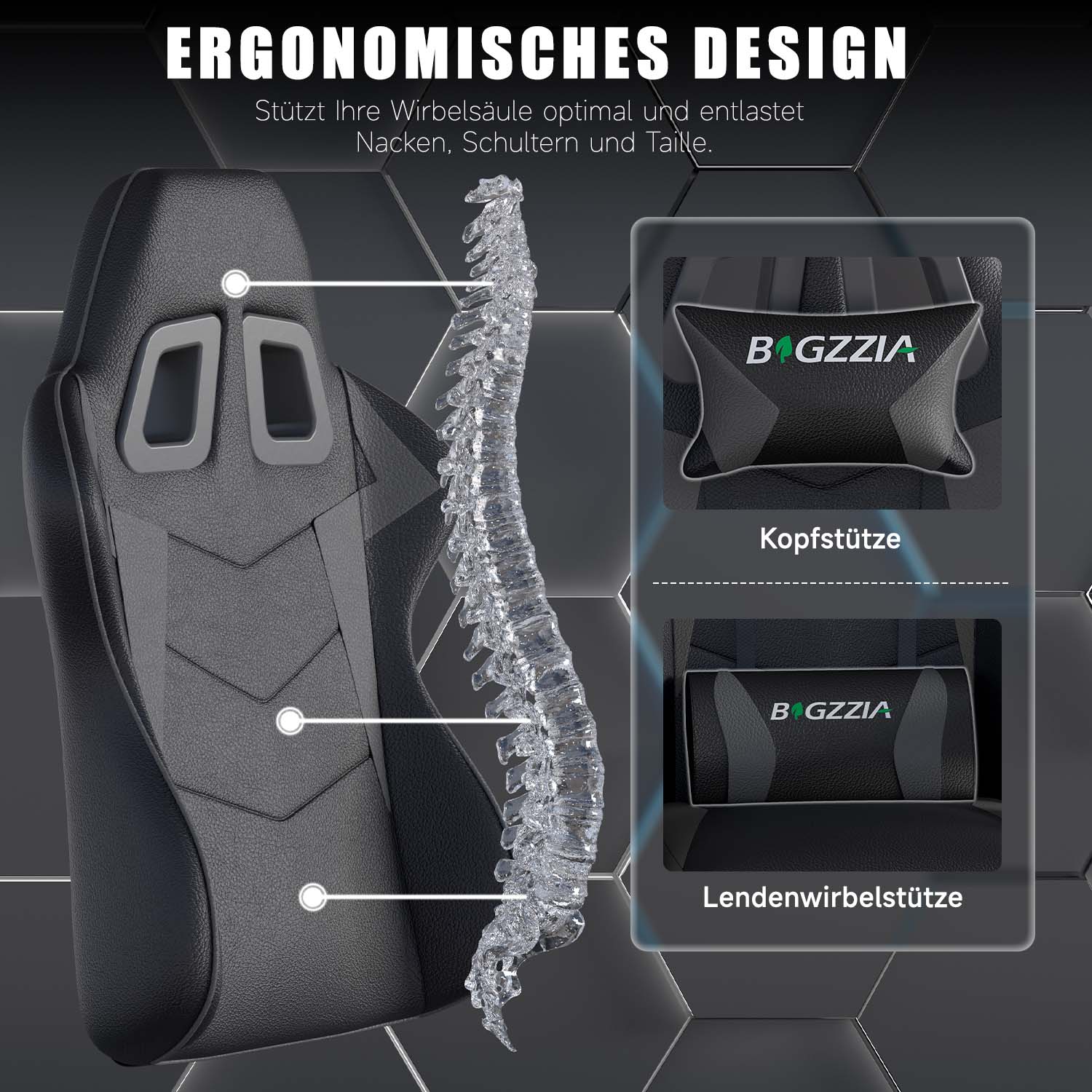 Bürostuhl Gaming Stuhl Sessel Ergonomischer Gamer Stuhl, Bürostuhl mit Kopfstütze und Lendenkissen