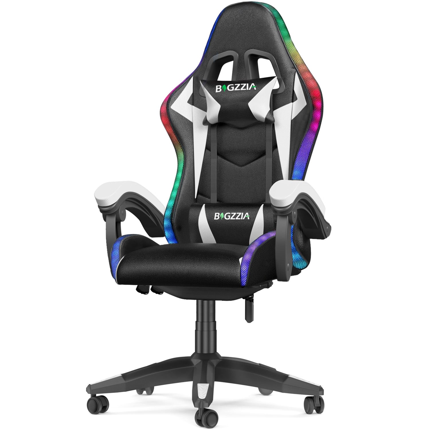 Ergonomisk Spillestol med RGB LED-lys, Tilbagelænet, Nakkestøtte og Lændestøtte Racing Stil