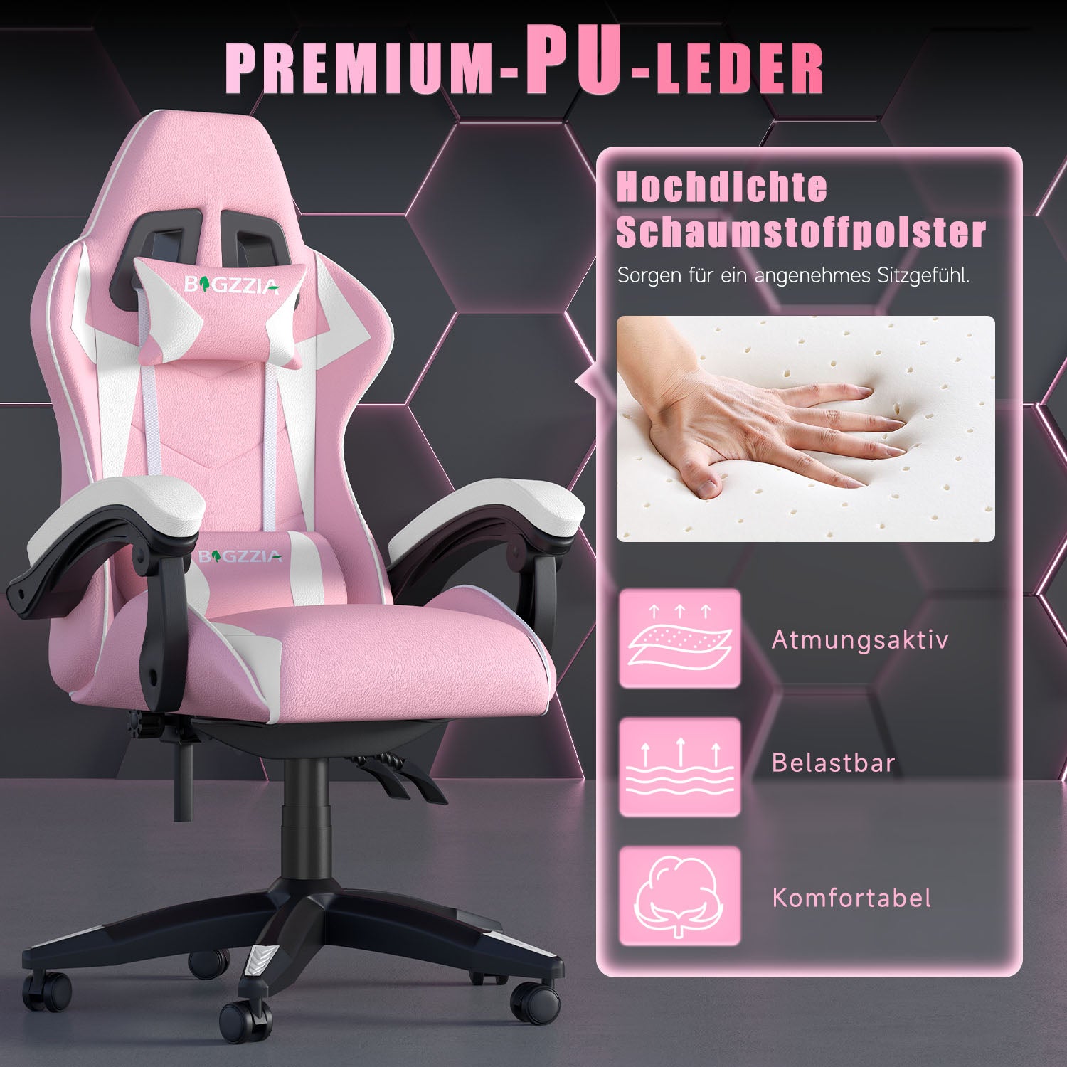 Bürostuhl Gaming Stuhl Sessel Ergonomischer Gamer Stuhl, Bürostuhl mit Kopfstütze und Lendenkissen