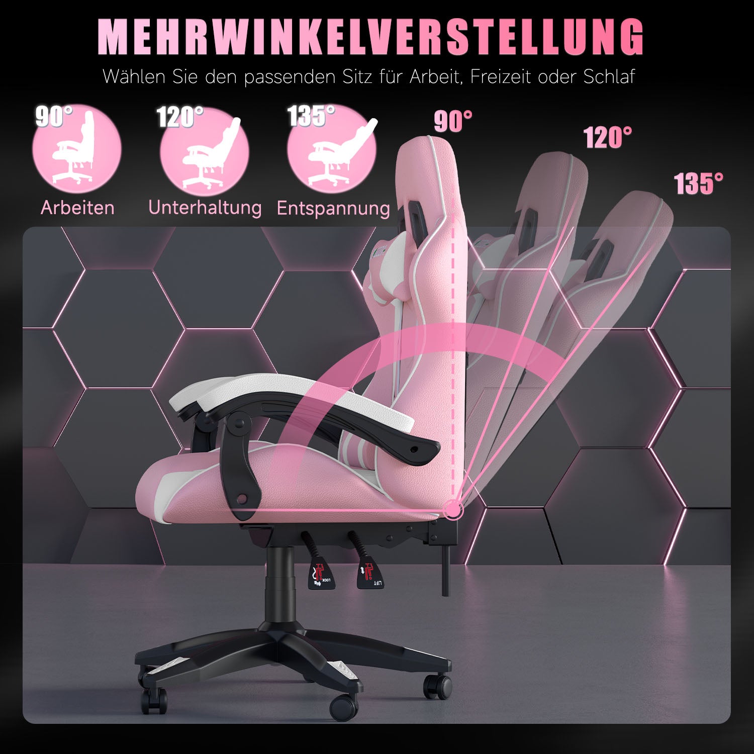 Bürostuhl Gaming Stuhl Sessel Ergonomischer Gamer Stuhl, Bürostuhl mit Kopfstütze und Lendenkissen